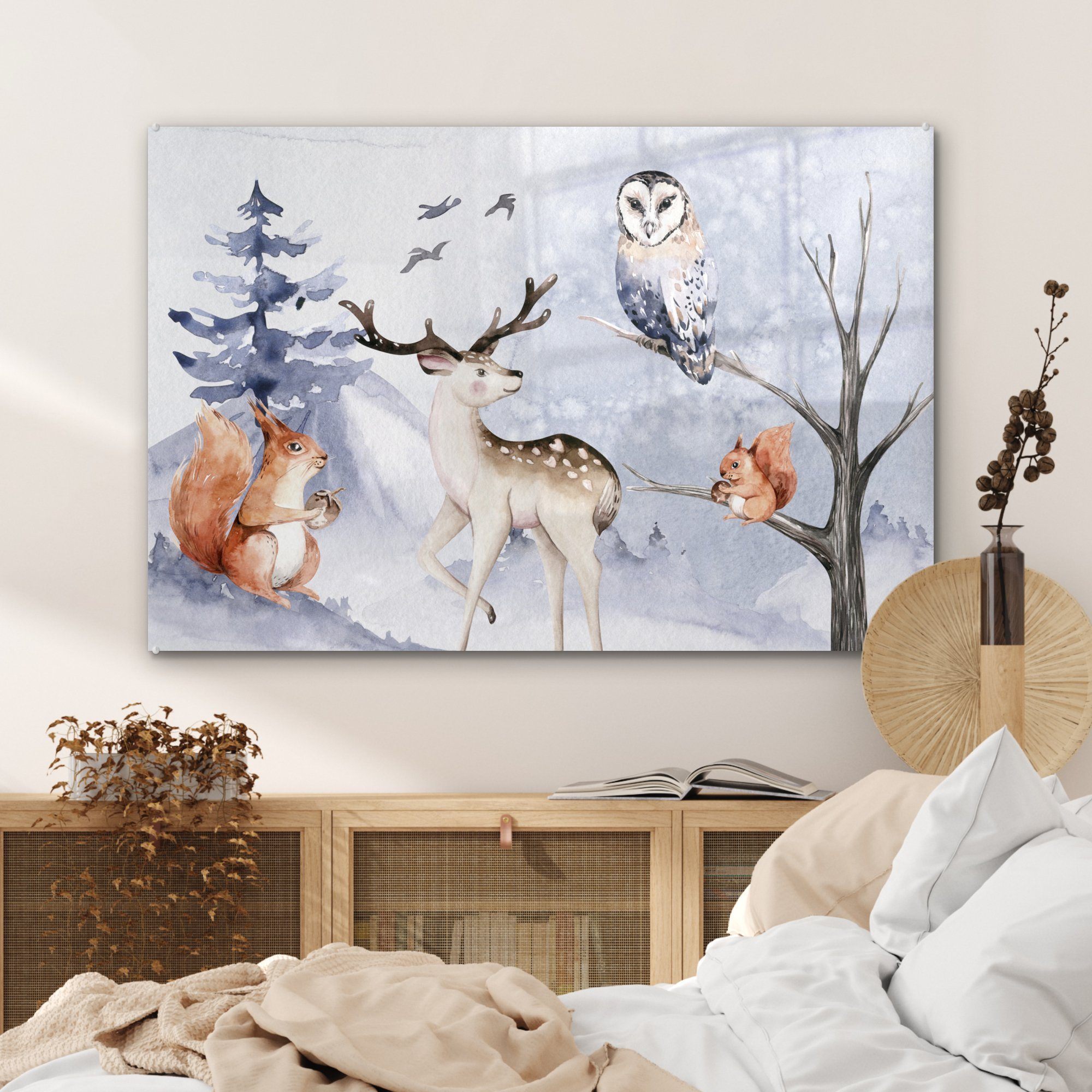 Hirsche, St), Acrylglasbild Wohnzimmer Winter Acrylglasbilder - MuchoWow & - (1 Schlafzimmer Schnee