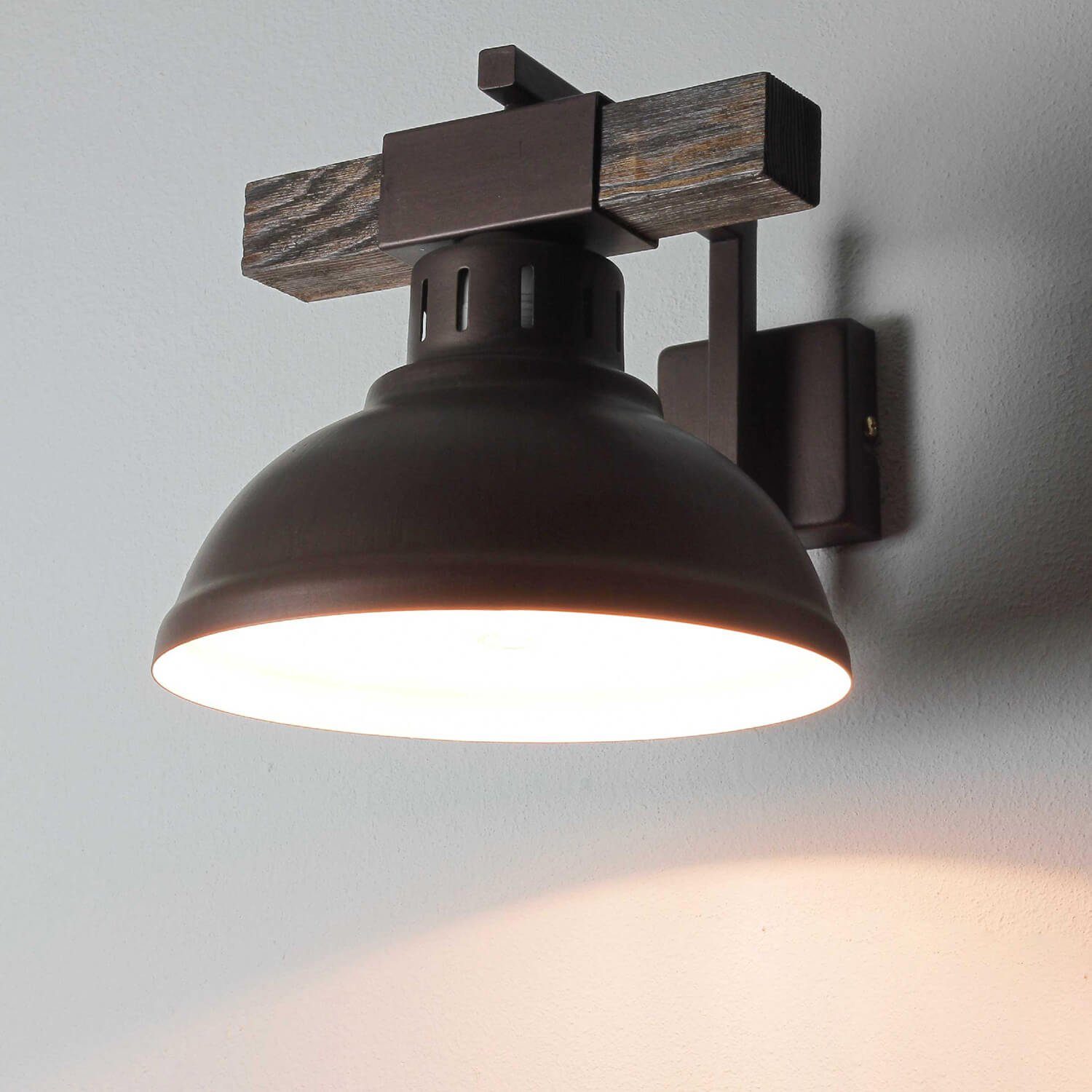 Schlafzimmer Holz 1x Leuchtmittel, Licht-Erlebnisse ohne Flur Rot-Braun HAKON, Metall E27 Wandleuchte Wandlampe Vintage in