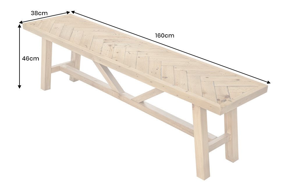 riess-ambiente Sitzbank MOSAIK 160cm natur - Massivholz, recycelt, Unikat, Bohlenoptik, Ablage (Einzelartikel, 1-St), Sitzmöbel aus Pinienholz - ideal für Esszimmer, Flur und Garderobe