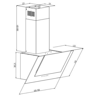 GURARI Kopffreihaube CH 6065E +Umluft, Dunstabzugshaube 60 cm, Wandhaube, Schwarz Glas, 1000m³/h