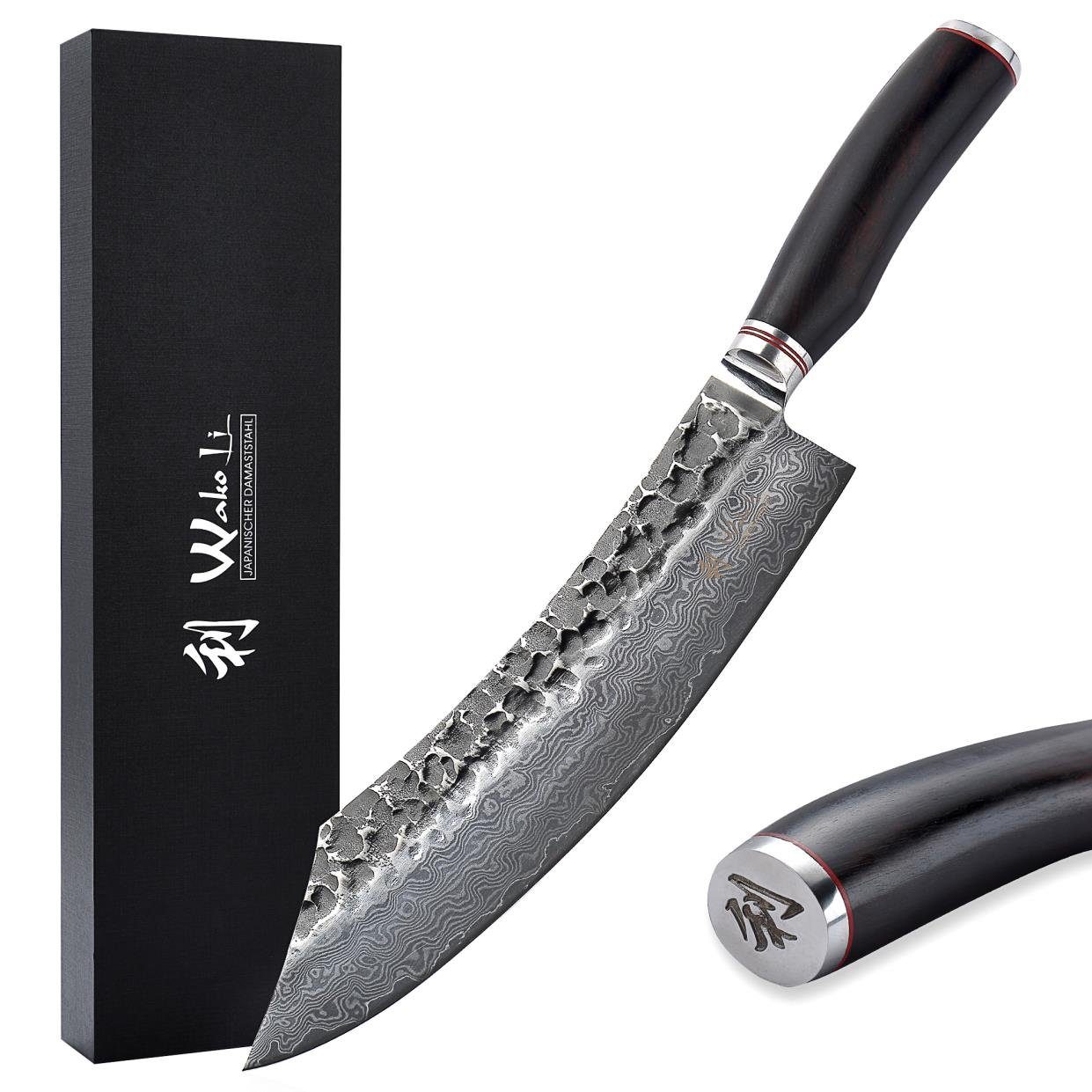 Wakoli Kochmesser EBO Damast Blockmesser I 25 cm Klinge I schwarzer Eichenholzgriff