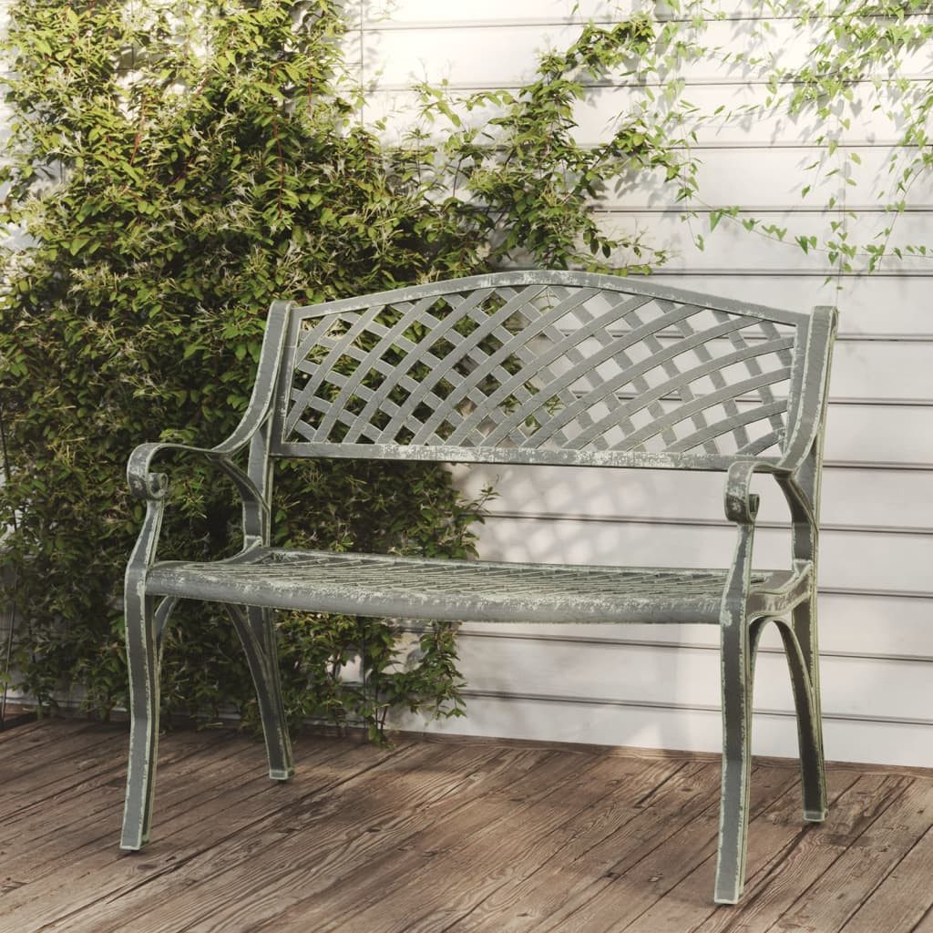 furnicato Gartenbank Grüne 102 x 50 x 83 cm aus Aluminiumguss und Gusseisen, Witterungsbeständige Sitzbank mit Schnörkel-Design und Blumenmuster