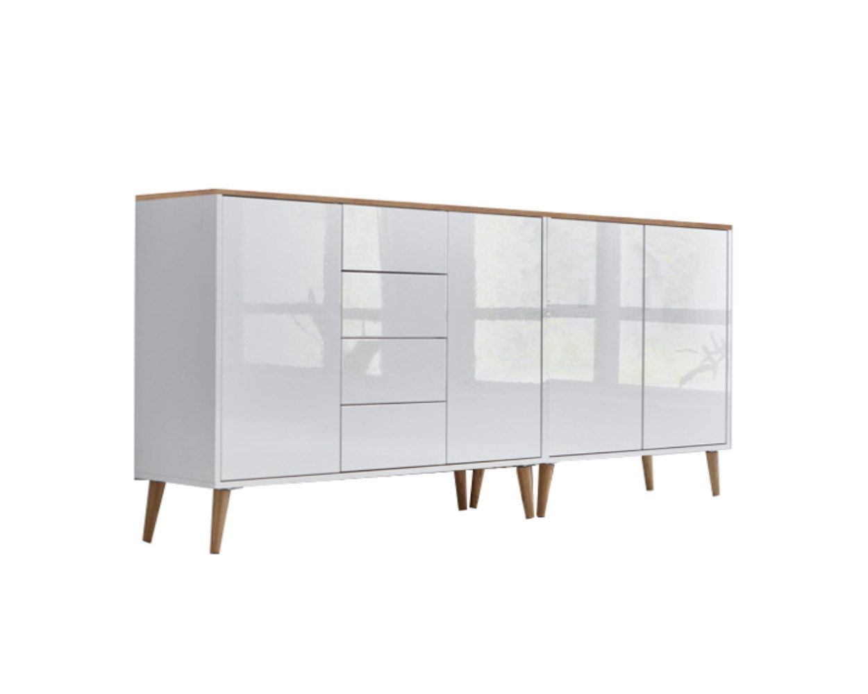 BMG Möbel Kommode Sideboard Mailand Set 15 in verschiedenen Ausführungen (2tlg), mit weiß lackierten Hochglanzfronten und Push-to-open-Funktion