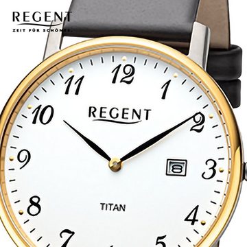 Regent Quarzuhr Regent Herren Armbanduhr Analog, (Analoguhr), Herren Armbanduhr rund, extra groß (ca. 39mm), Lederarmband
