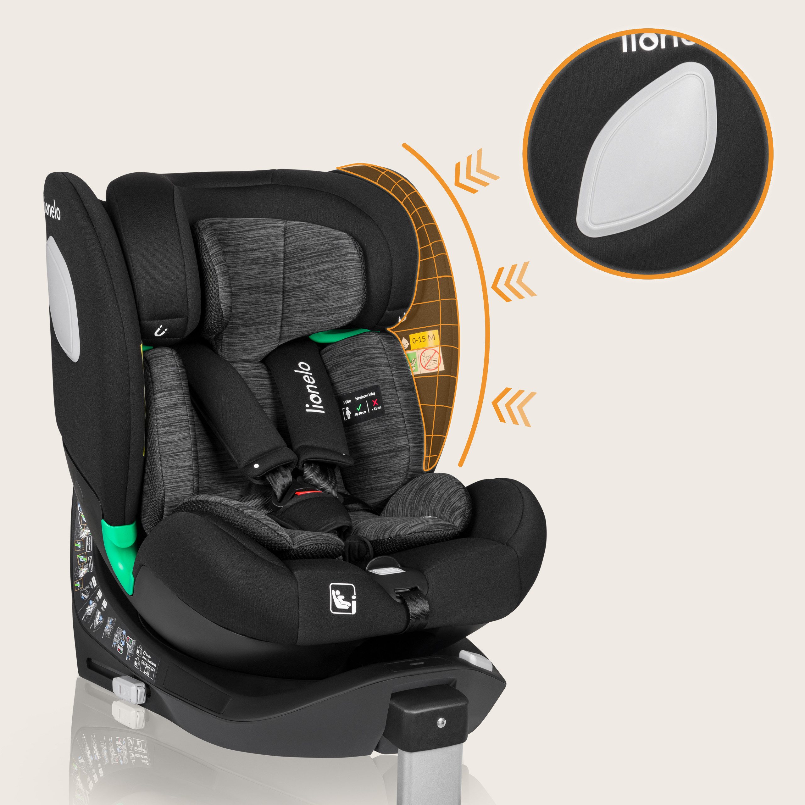 lionelo Autokindersitz BRAAM i-SIZE, ab: ab Geburt, bis: bis 36 kg (160 cm), ab: 40,00 cm, bis: 150,00 cm, (set), 4-in-1-Sitz / ISOFIX + Stabilisierungsfuß / sehr sicher