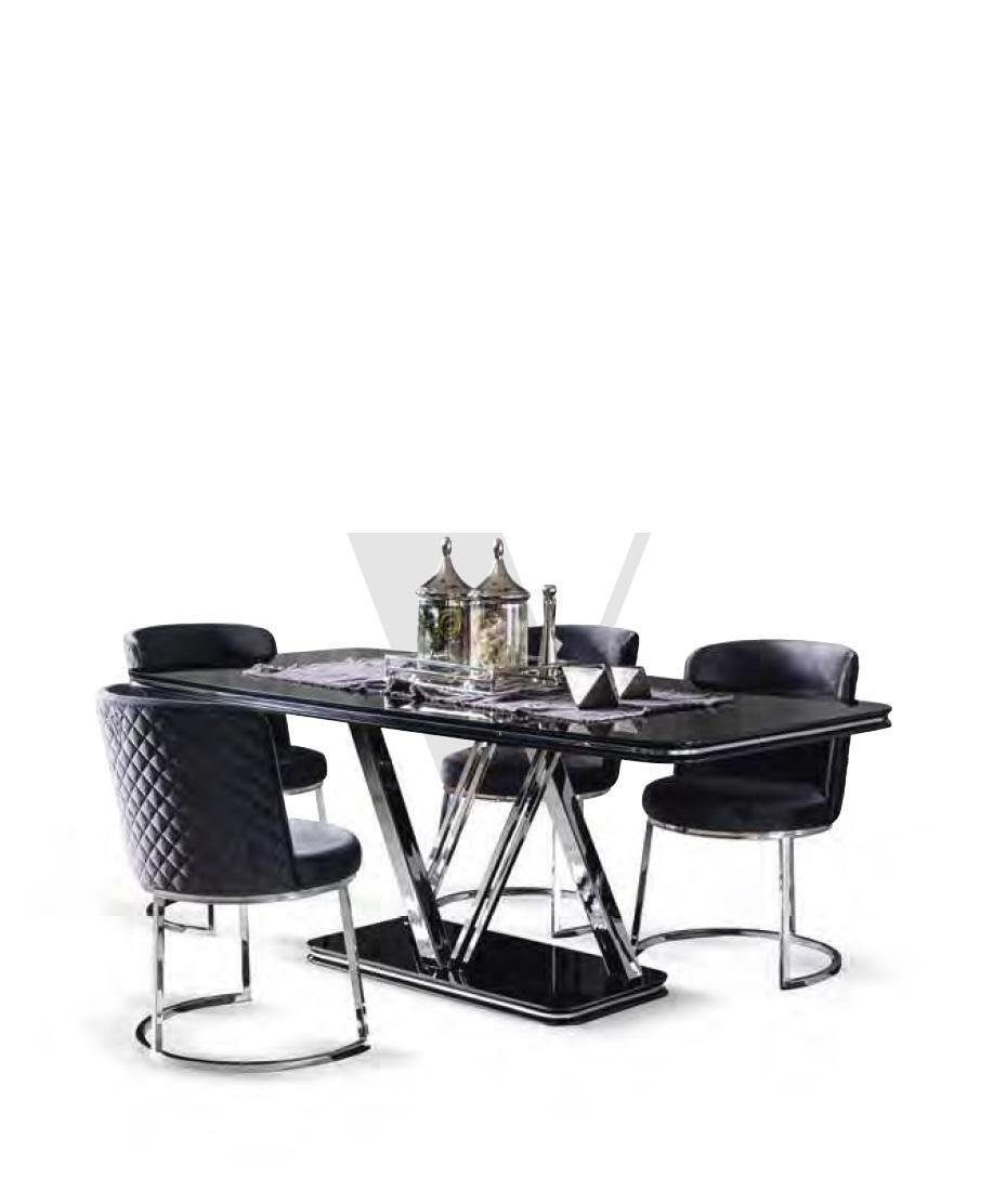 Esstisch Essgruppe Garnitur Schwarzes (5-tlg., Made 5tlg., JVmoebel / Esszimmer Tisch Esstisch in Stühle), 4x 4x Europa Stühle