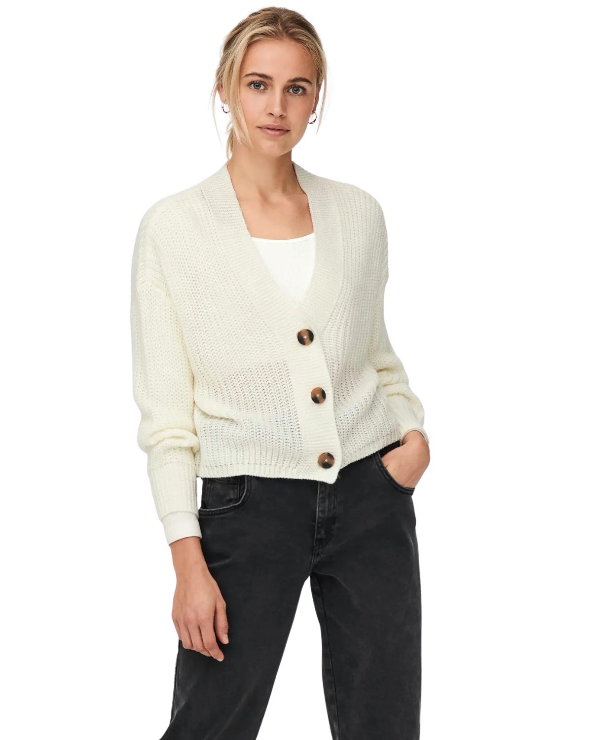 ONLY Cardigan Weiche Feinstrick-Strickjacke mit V-Ausschnitt und Knopfleiste