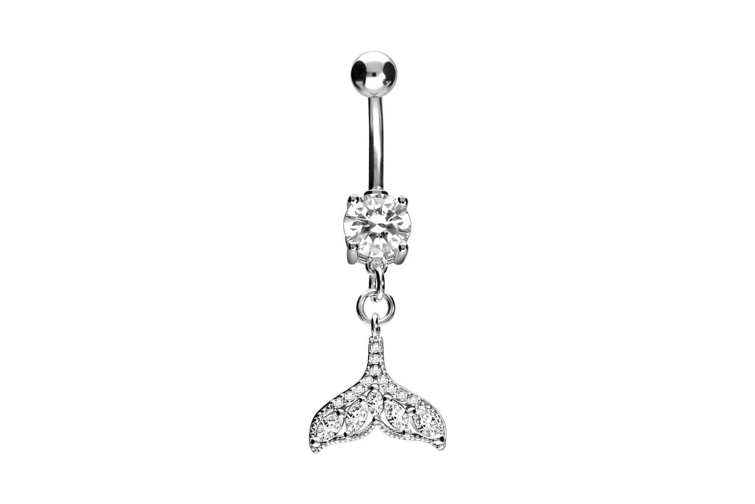 Bauchnabelpiercing Chirurgenstahl Bananabell mit Brass-Design KRISTALLFLOSSE