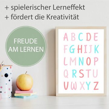 Tigerlino Poster ABC 3er Set Lernposter Regenbogen Alphabet & Zahlen Wandbilder