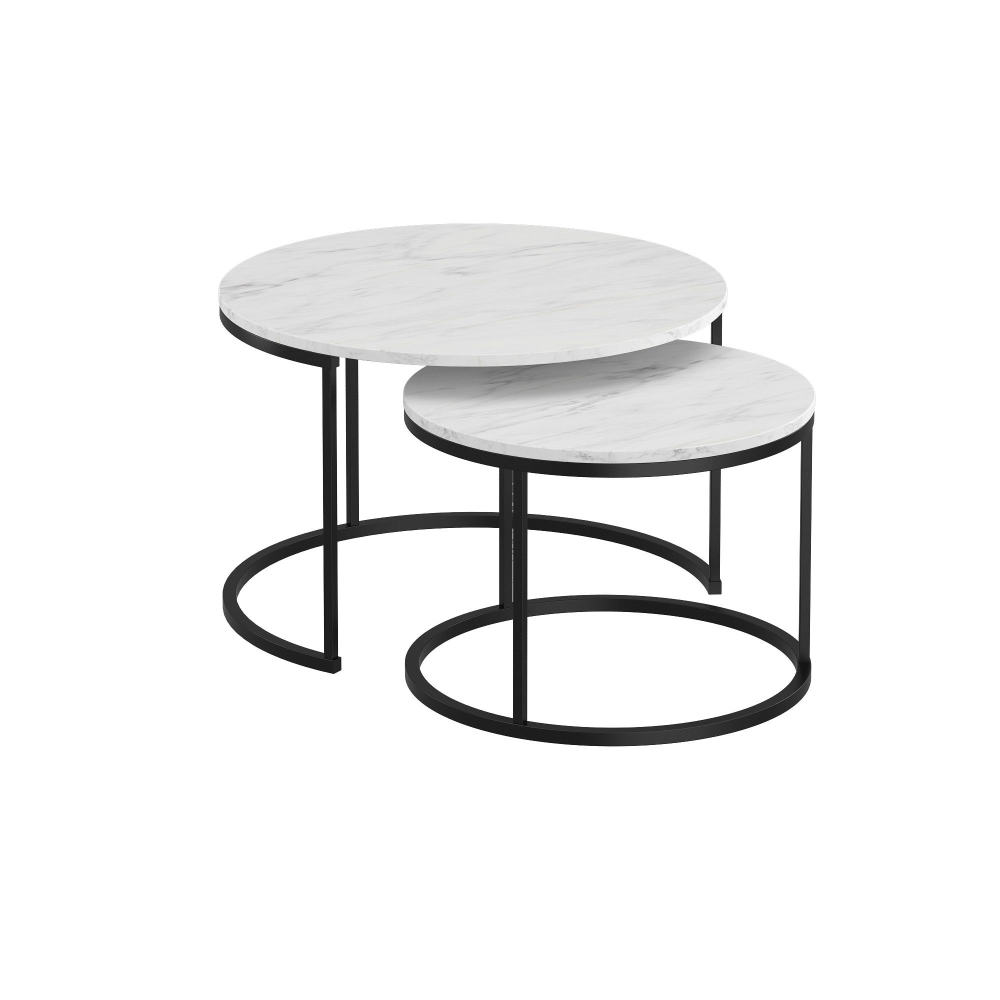 Polini Home Couchtisch Couchtisch-Set stoß- Tisch DOKKUM, hitzebeständige, und Laminierte Rund 58cm und 2-teilig marmor/schwarz kratzfeste 75cm Tischplatte