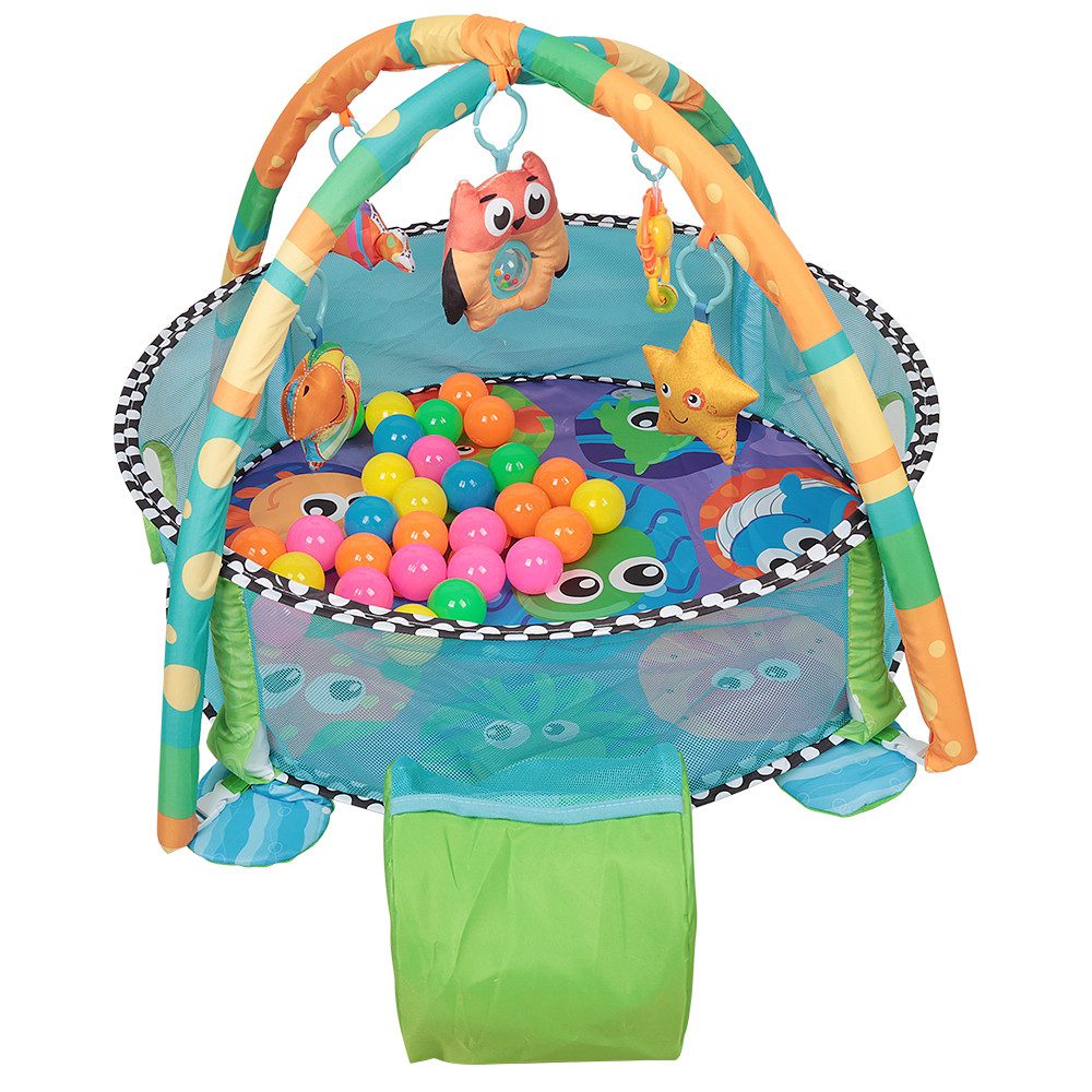 Krabbeldecke Baby Spieldecke Laufstall, Schildkröte Erlebnisdecke Spielbogen, JEOBEST, 3-in-1 Spielmatte Baby mit 30 Bällen, 0+ Monate