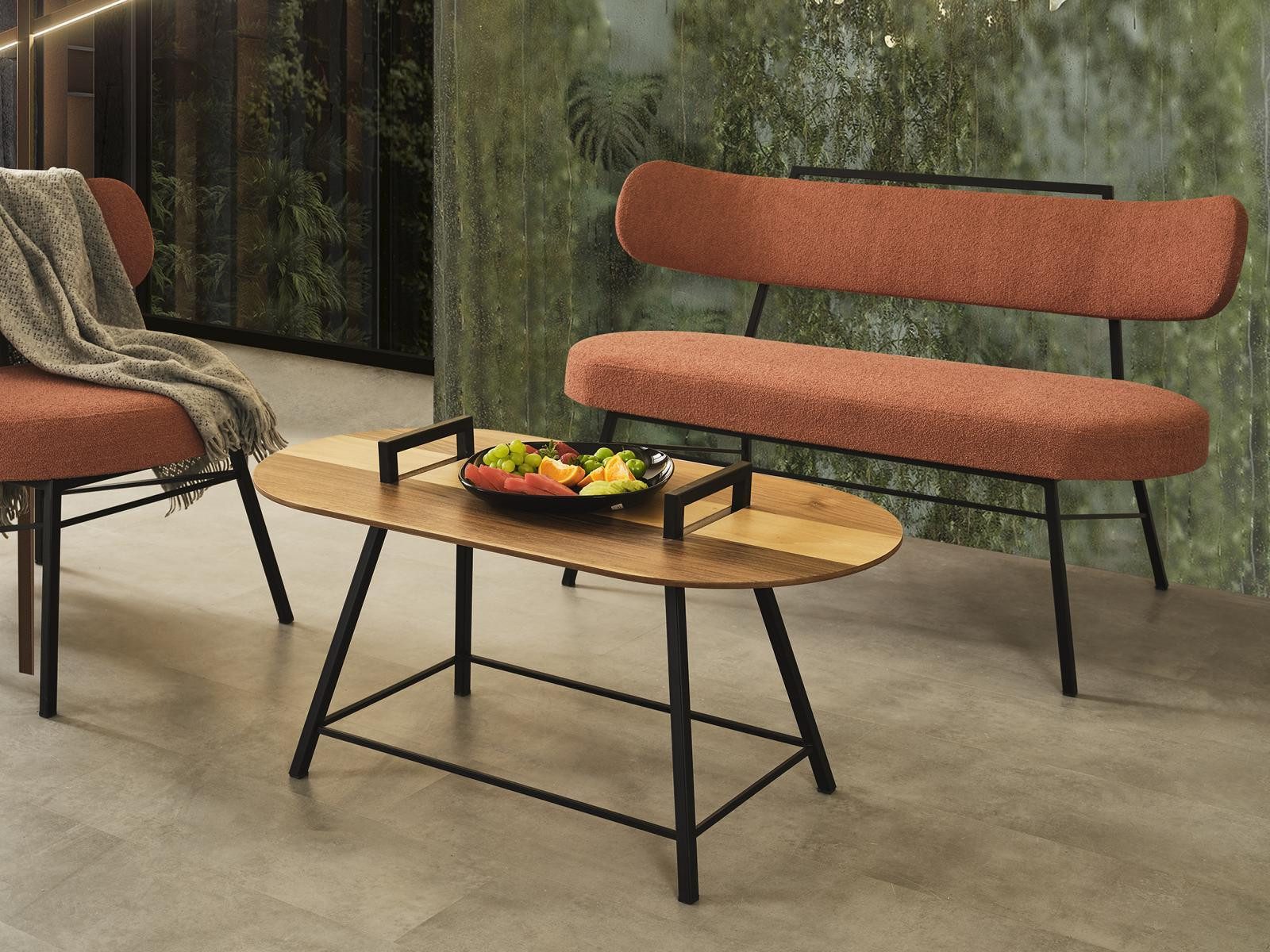 Xlmoebel Polsterbank Gepolsterte Sitzbank aus Stoff in zeitlosem Design (Bank + Couchtisch), Hergestellt in Europa