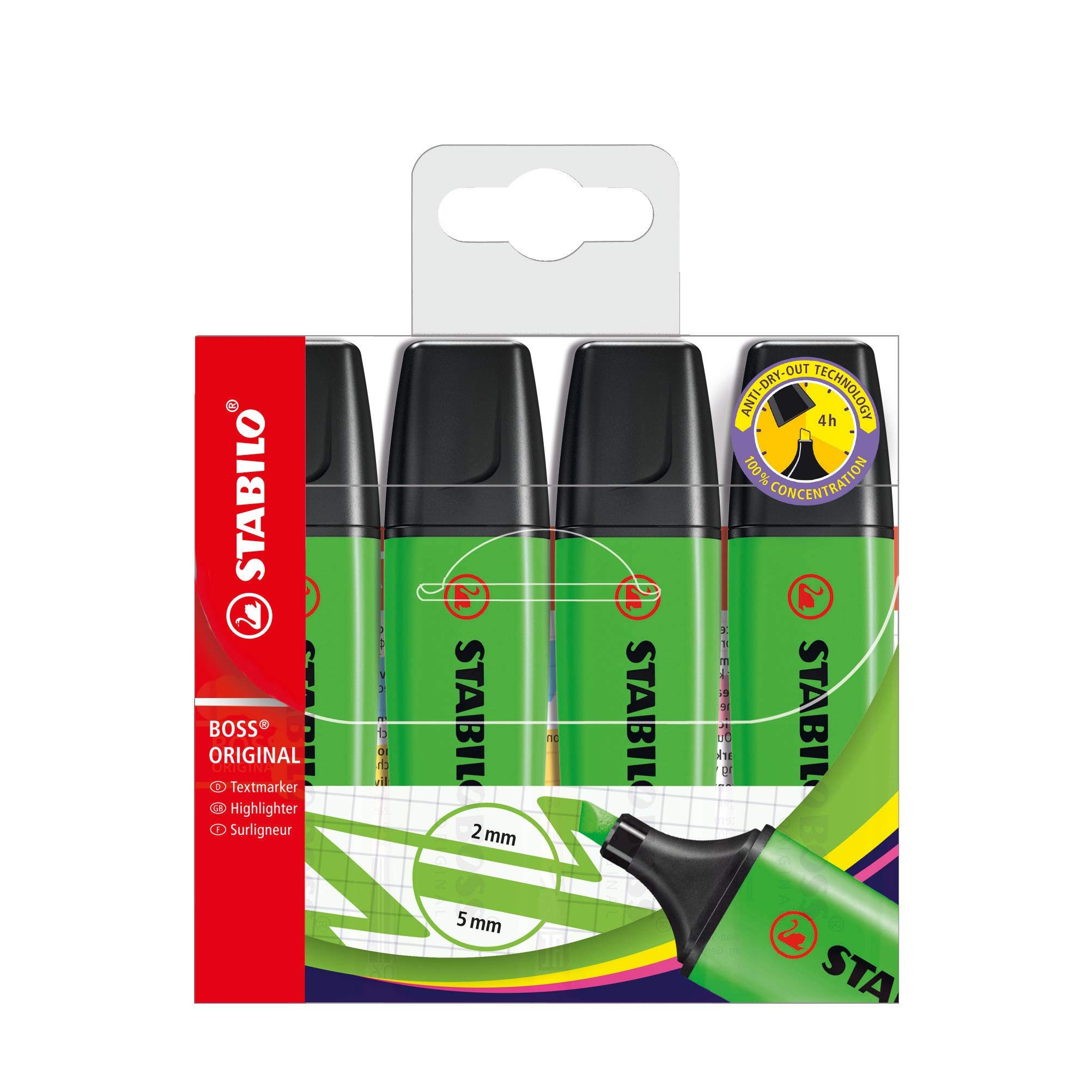 Filzstift Textmarker BOSS ORIGINAL 4er Pack, grün