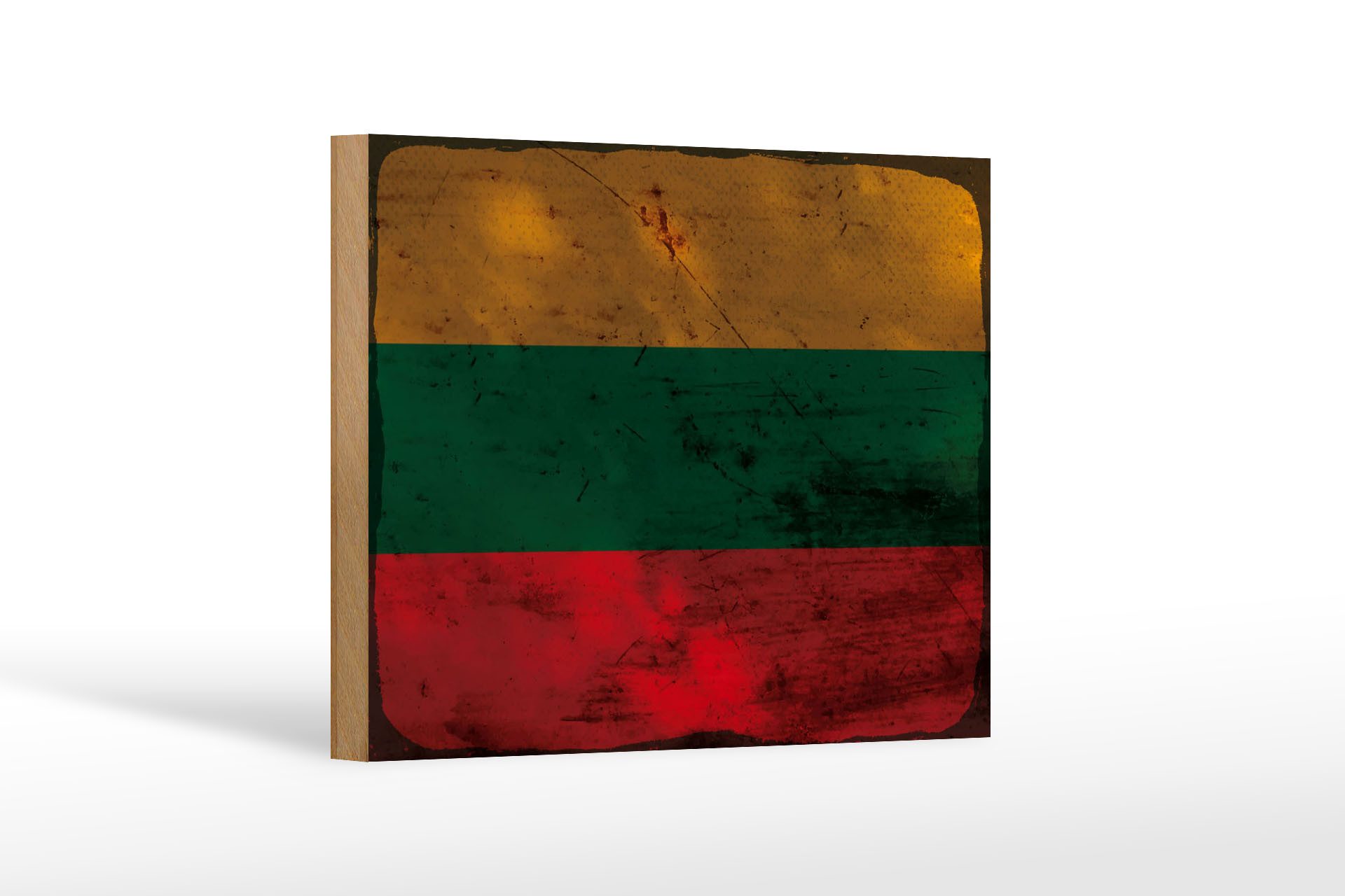 Femer GmbH Holzbild Flagge Litauen 18x12 cm Flag of Lithuania Rost, Flaggen (1 St), Glatte Holzfaserplatte (MDF), vorn beschichtet