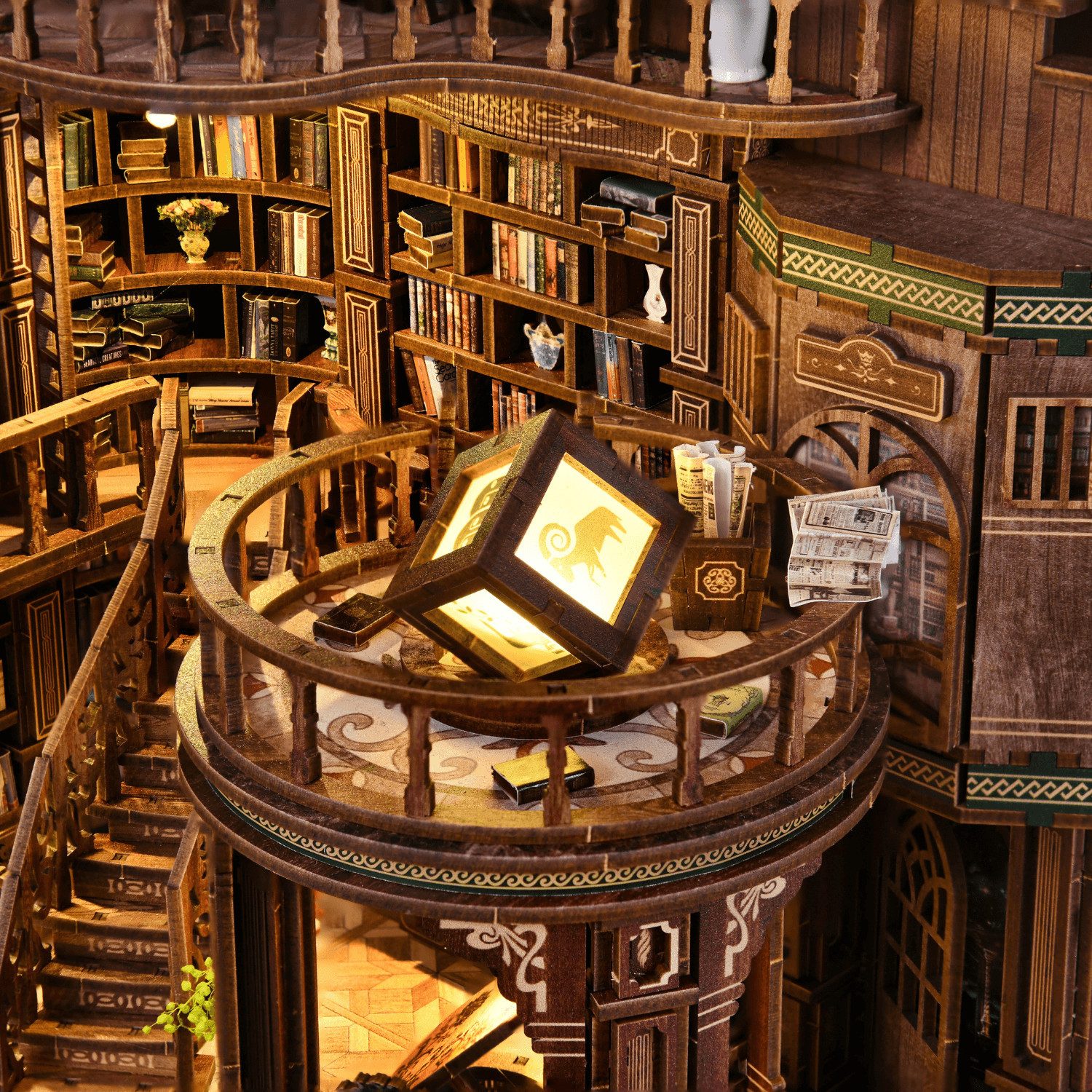 MagicHolz 3D-Puzzle Grand Library Diorama mit LED-Beleuchtung aus Holz, 888 Puzzleteile, mit LED-Beleuchtung – Bild 5 von 5