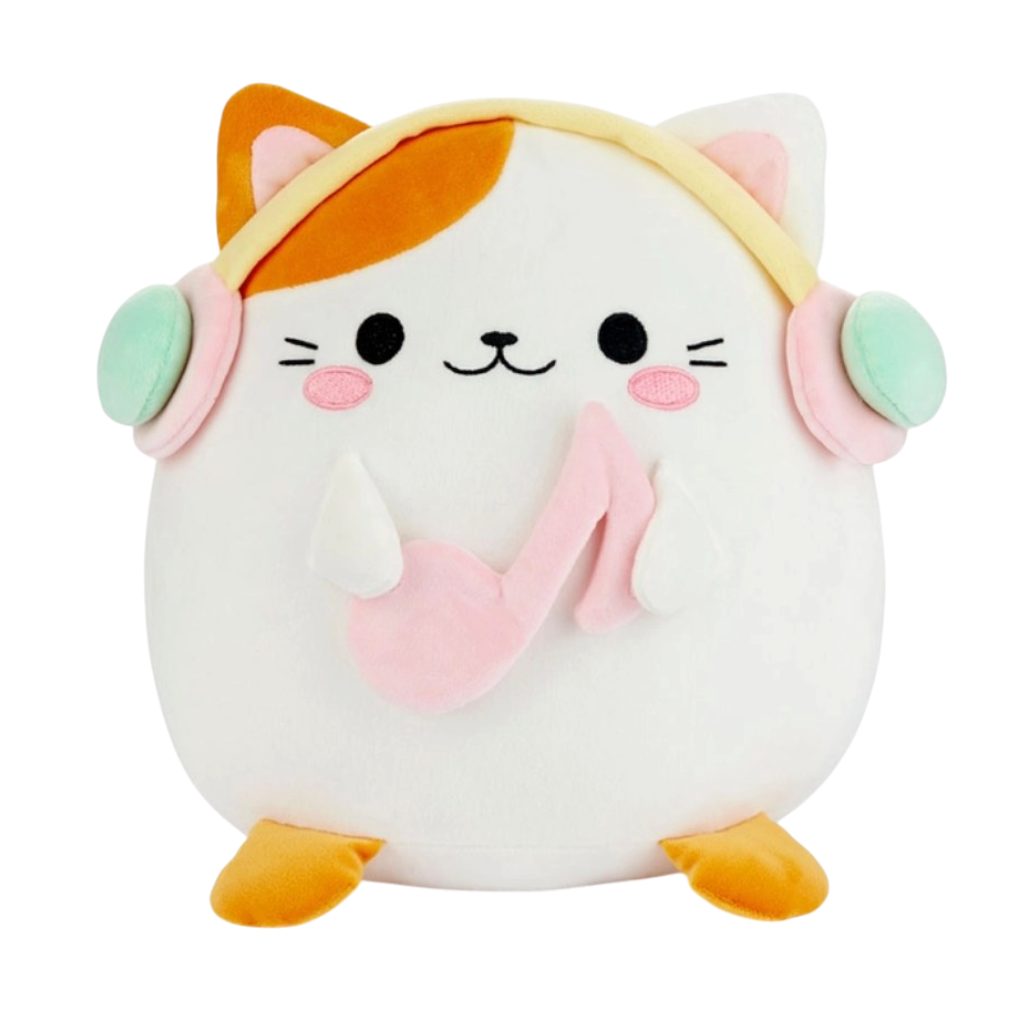 Dark-Desires Dekokissen Kawaii Katze Kuscheltier-Kissen mit Kopfhörern und Herzchen Dekokissen
