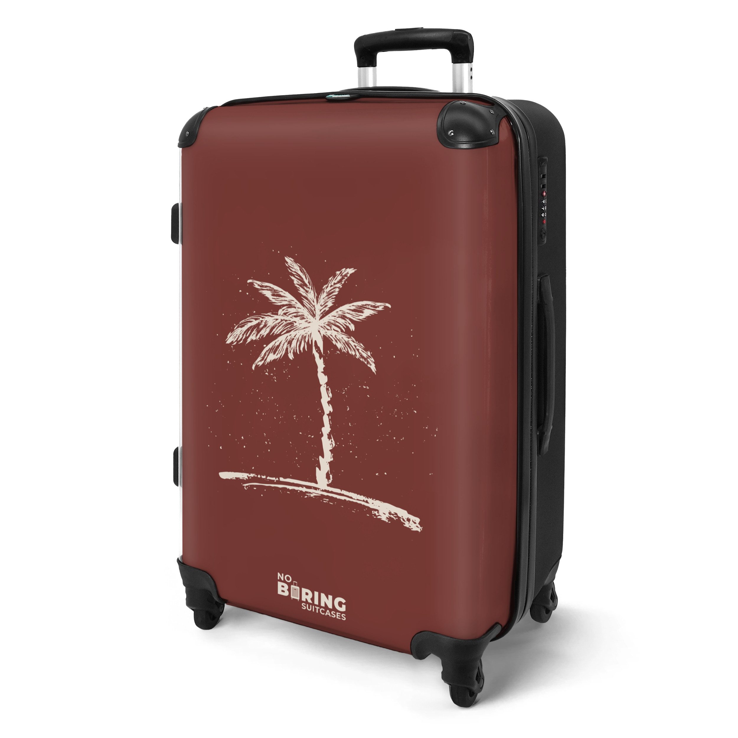 NoBoringSuitcases.com© Hartschalen-Trolley Rot mit weißer Palme günstig online kaufen