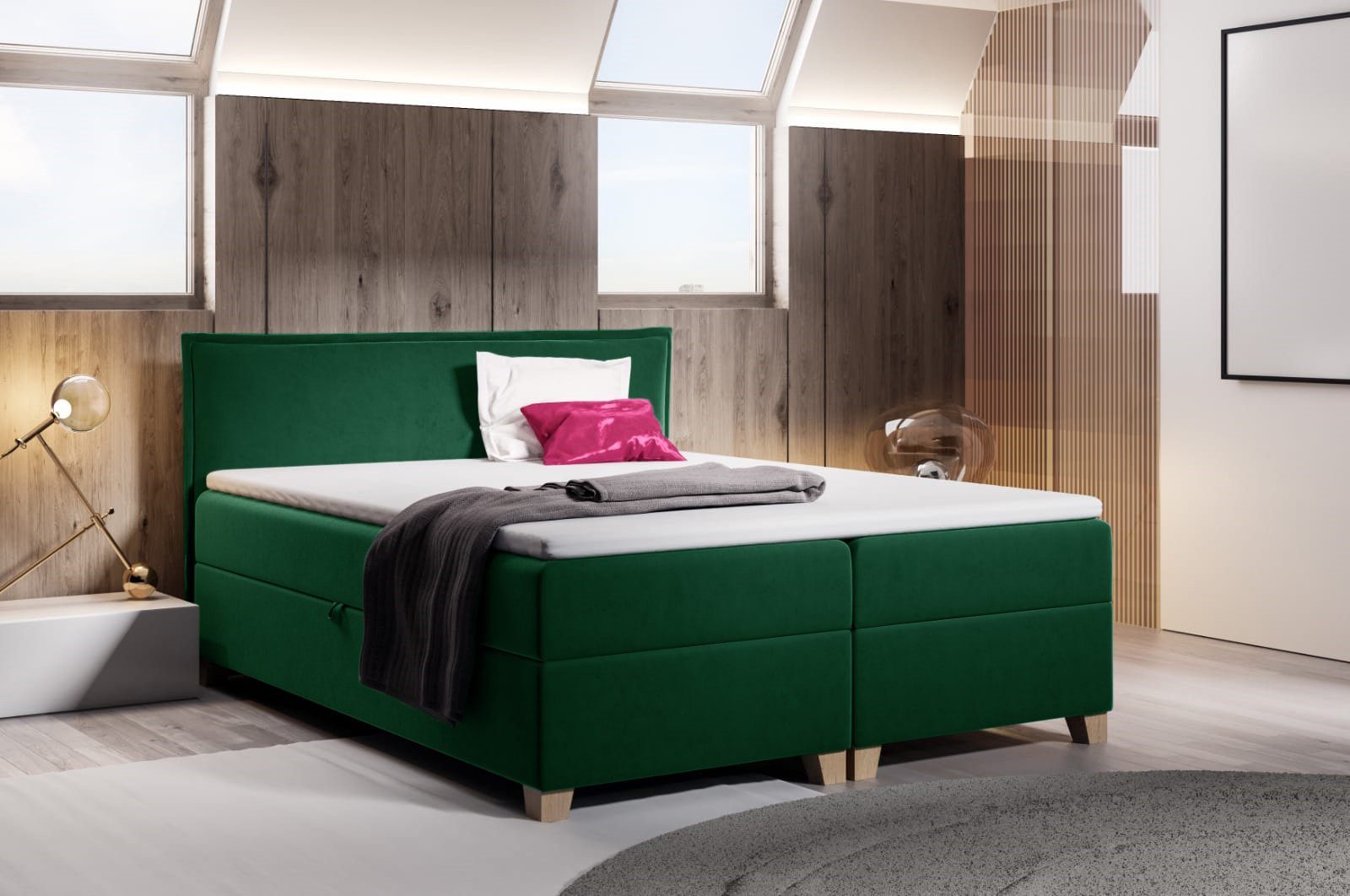 Boxspringbett Fren Mit 2 Bettkästen - Doppelbett Mit Bonell-Matratze Und Topper, Polsterbett Mit Holzfüße, Bett, Bettgestell Schlafzimmer (Grau ( Paros 05), 180 X 200 Cm
