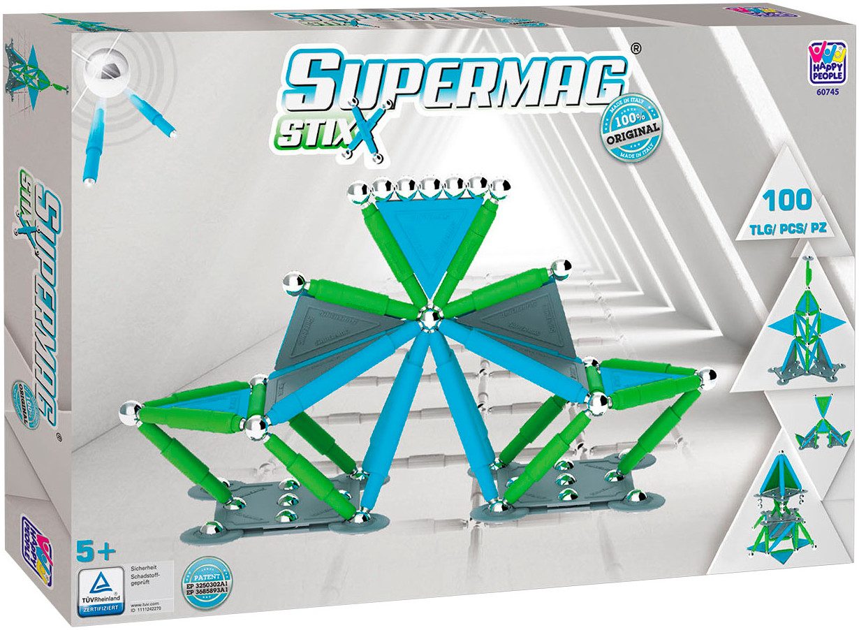 Happy People Supermag Magnet Stix Magnetspielbausteine, (Packung, 100 St), Made in Europe