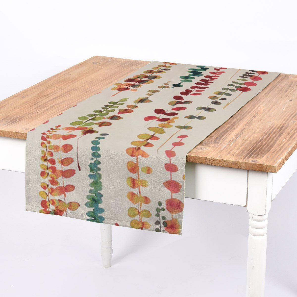 SCHÖNER LEBEN. Tischläufer Ranken Blätter Aquarell beige terrakotta, made in Germany,handmade