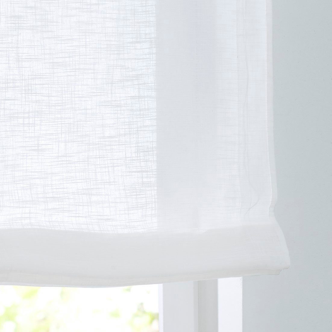 Kutti Raffrollo Woody, mit Schlaufen, freihängend, Schlaufen für Gardinenstangen, Baumwolle, Stickerei, Holzkugeln