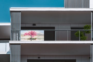 MuchoWow Balkonsichtschutz Gemälde - Blüte - Wasser - Ölgemälde (1-St) Balkonbanner, Sichtschutz für den Balkon, Robustes und wetterfest