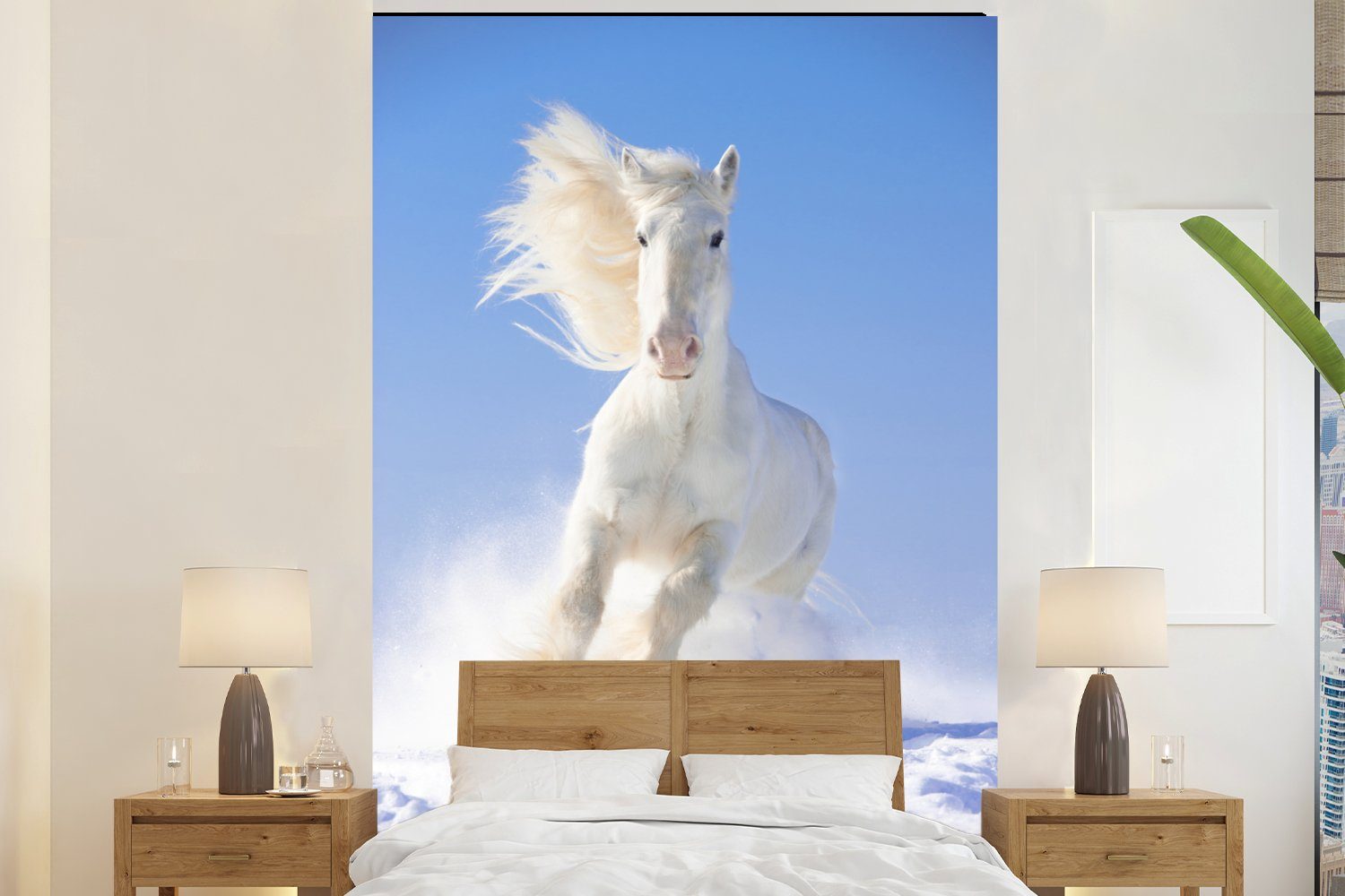 Matt, St), bedruckt, Winter Pferd (3 Schnee Fototapete Wohnzimmer, Montagefertig Tapete Mähne, Vinyl für - - Wandtapete MuchoWow -
