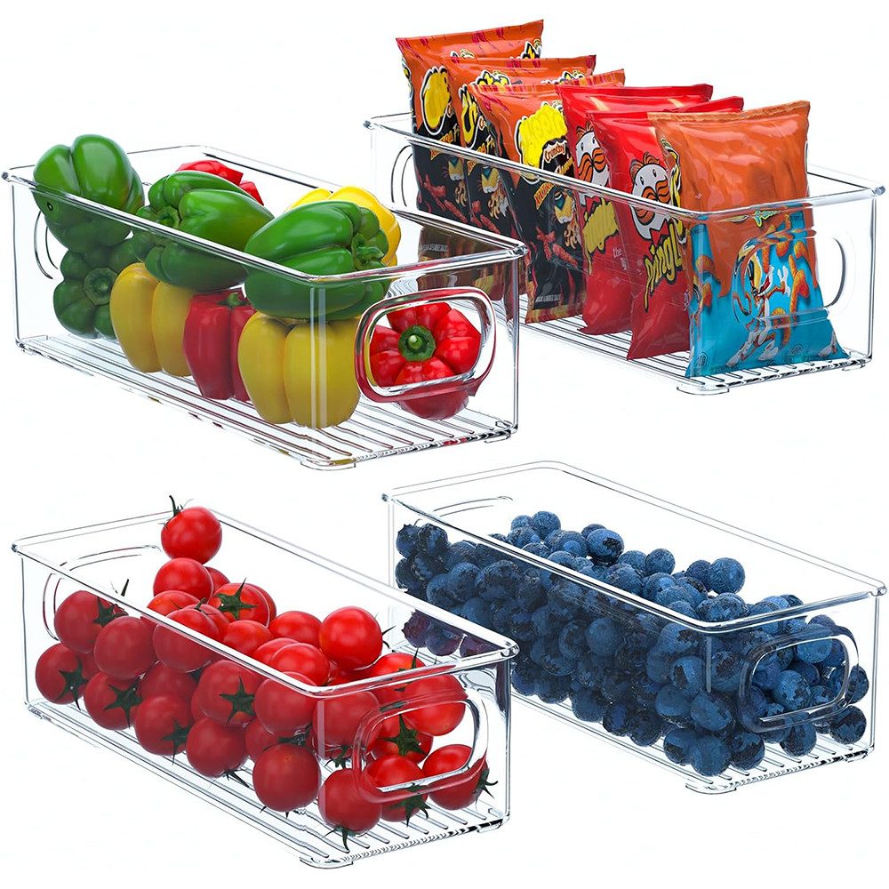 TUWENA Aufbewahrungsbox Kühlschrank Organizer Set mit Griff, Stapelbare Aufbewahrungsbox, Aufbewahrung Boxen für Küchen, Schränke, Gefrierschrank - BPA Frei