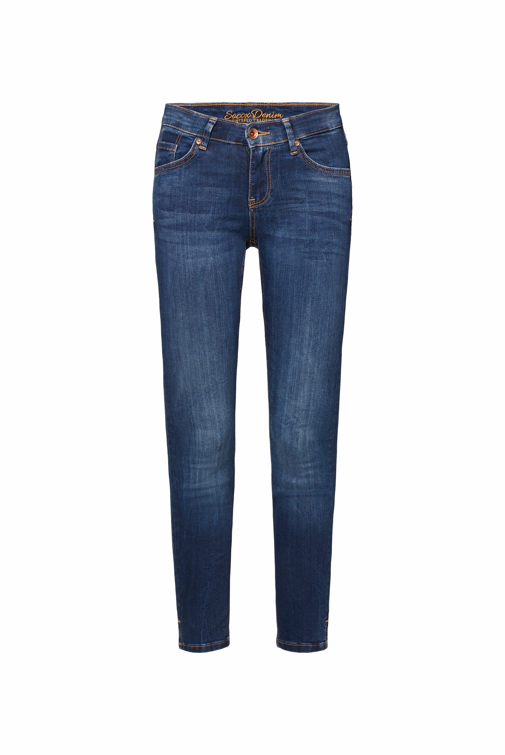 Damen Jeans SOCCX Slim-fit-Jeans mit Schlitz im Saum