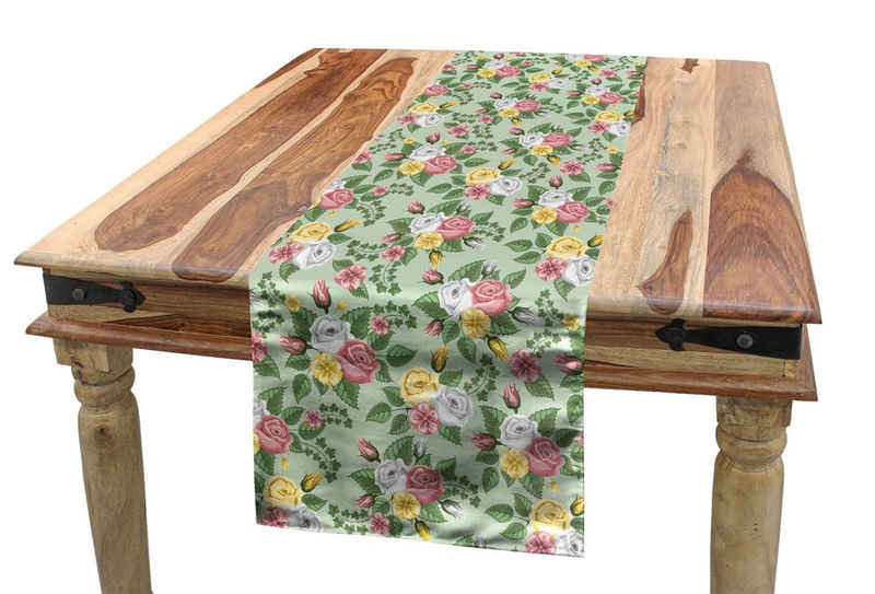 Abakuhaus Tischläufer Esszimmer Küche Rechteckiger Dekorativer Tischläufer, Romantisch Englisch Garten Bouquets