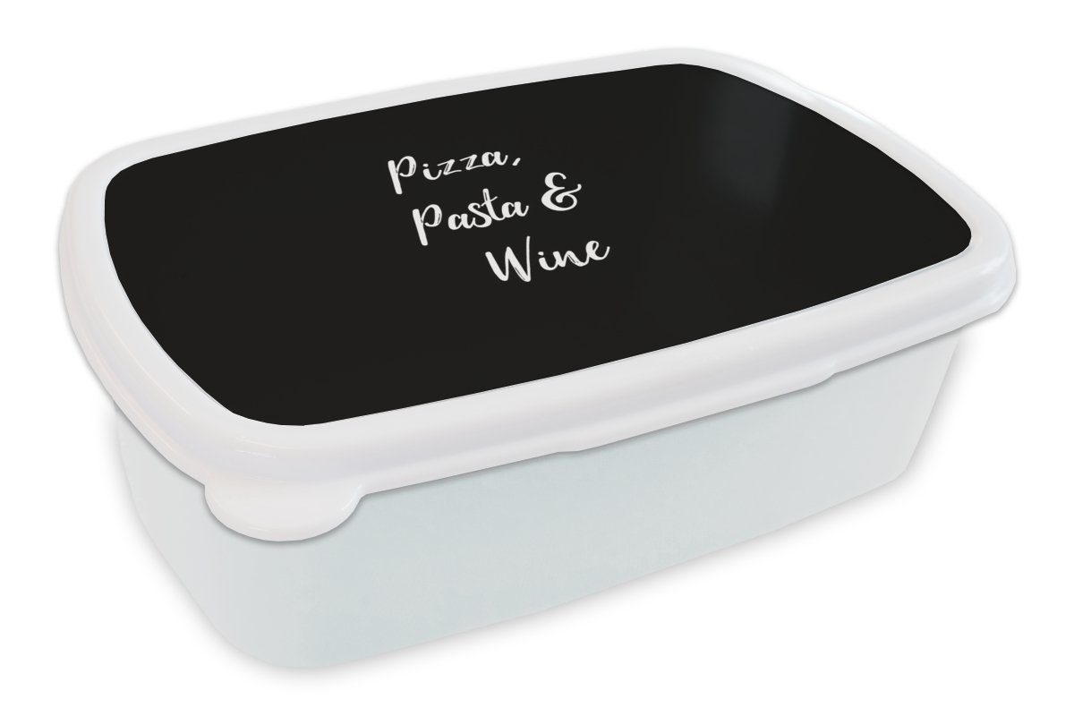 MuchoWow Lunchbox Zitate - Sprichwörter - Weinliebhaber - Pizza, Pasta & Wein, Kunststoff, (2-tlg), Brotbox für Kinder und Erwachsene, Brotdose, für Jungs und Mädchen weiß