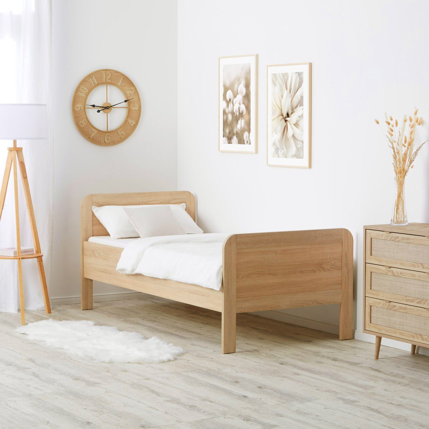 Homestyle4u Holzbett 90x200 Komfortbett Braun Natur günstig online kaufen