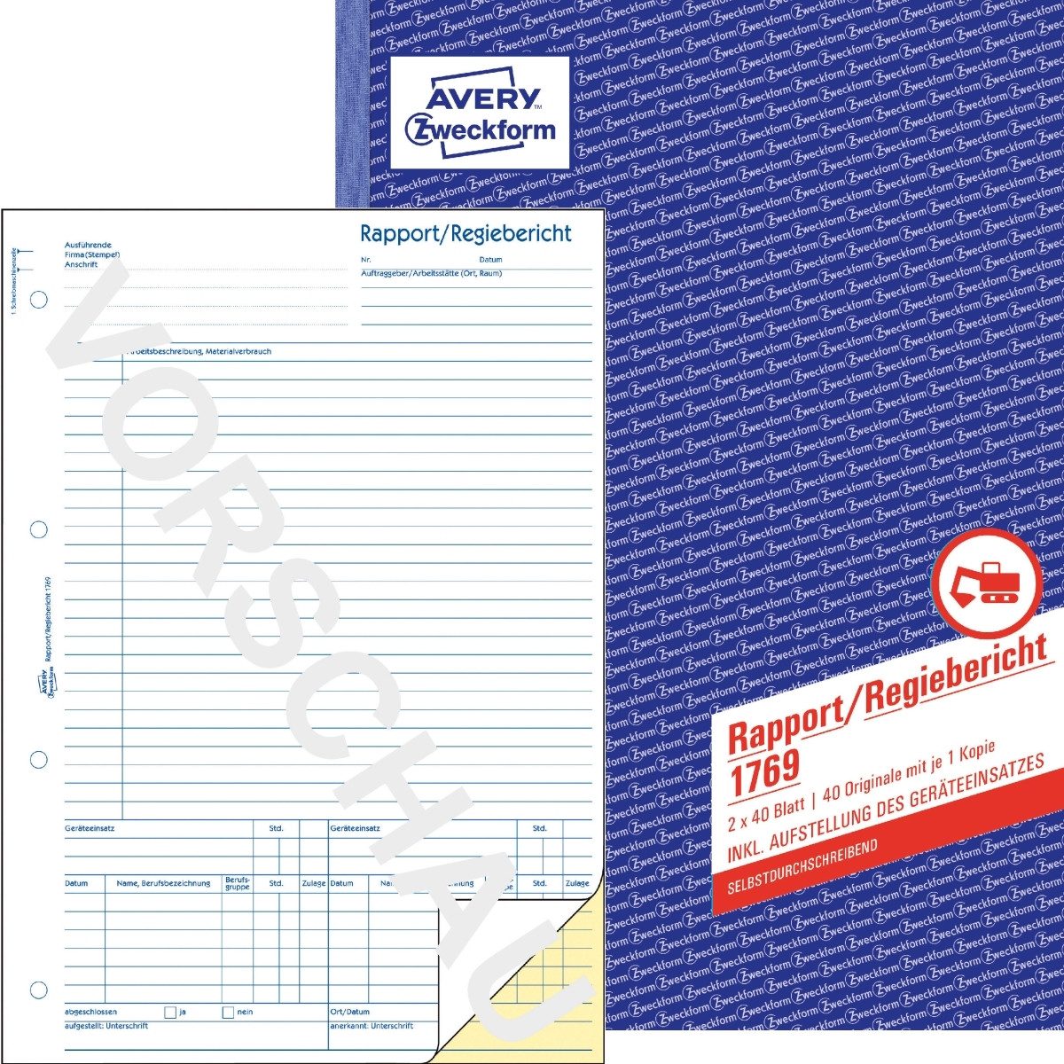 Formularblock Formularbuch Rapport/Regiebericht A4 selbstdurchschreibend 2x40 Blatt