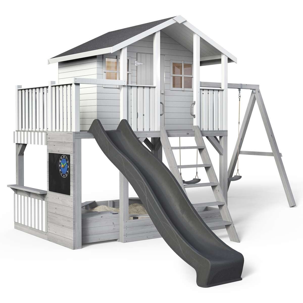 SCHEFFER Outdoor Toys Spielturm Stelzenhaus Tobi, maximaler Spielwert durch Kaufladen mit Markise, Rutschen, Schaukel etc.