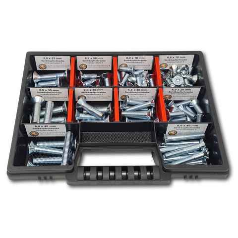 Schraubenbox24 Senkschraube Sortiment M6-M8 // 10mm-40mm, (DIN 7991 ISO 10642, 105 St., galvanisch verzinkt), 105 Stück Senkschrauben