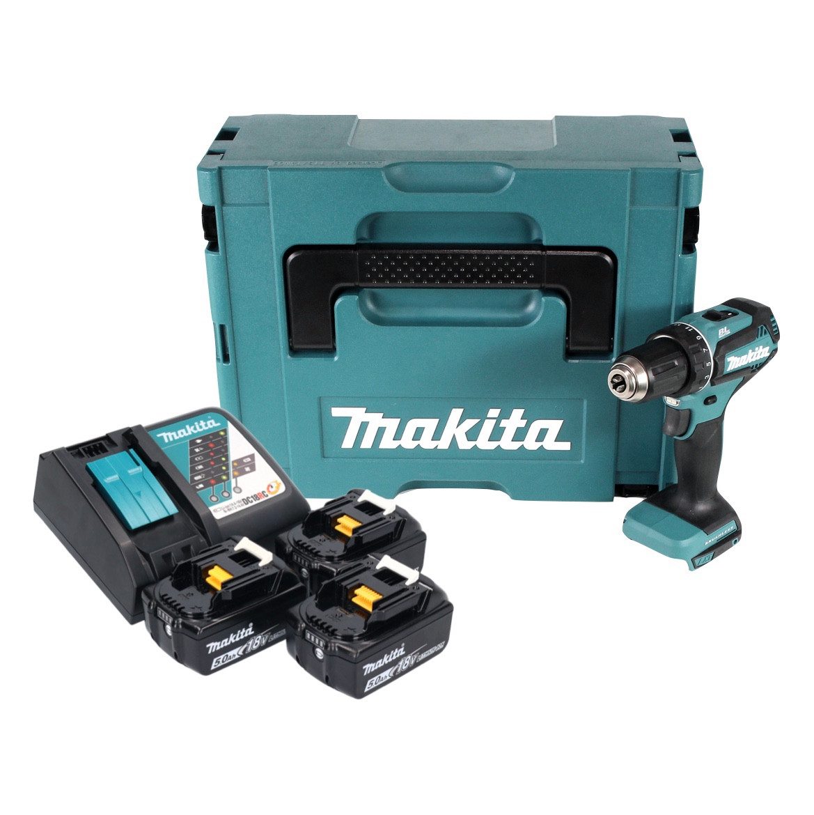 Makita Akku-Schrauber DDF 485 RTJ3 Akku Bohrschrauber 18 V 50 Nm Brushless + 3x Akku 5,0 Ah