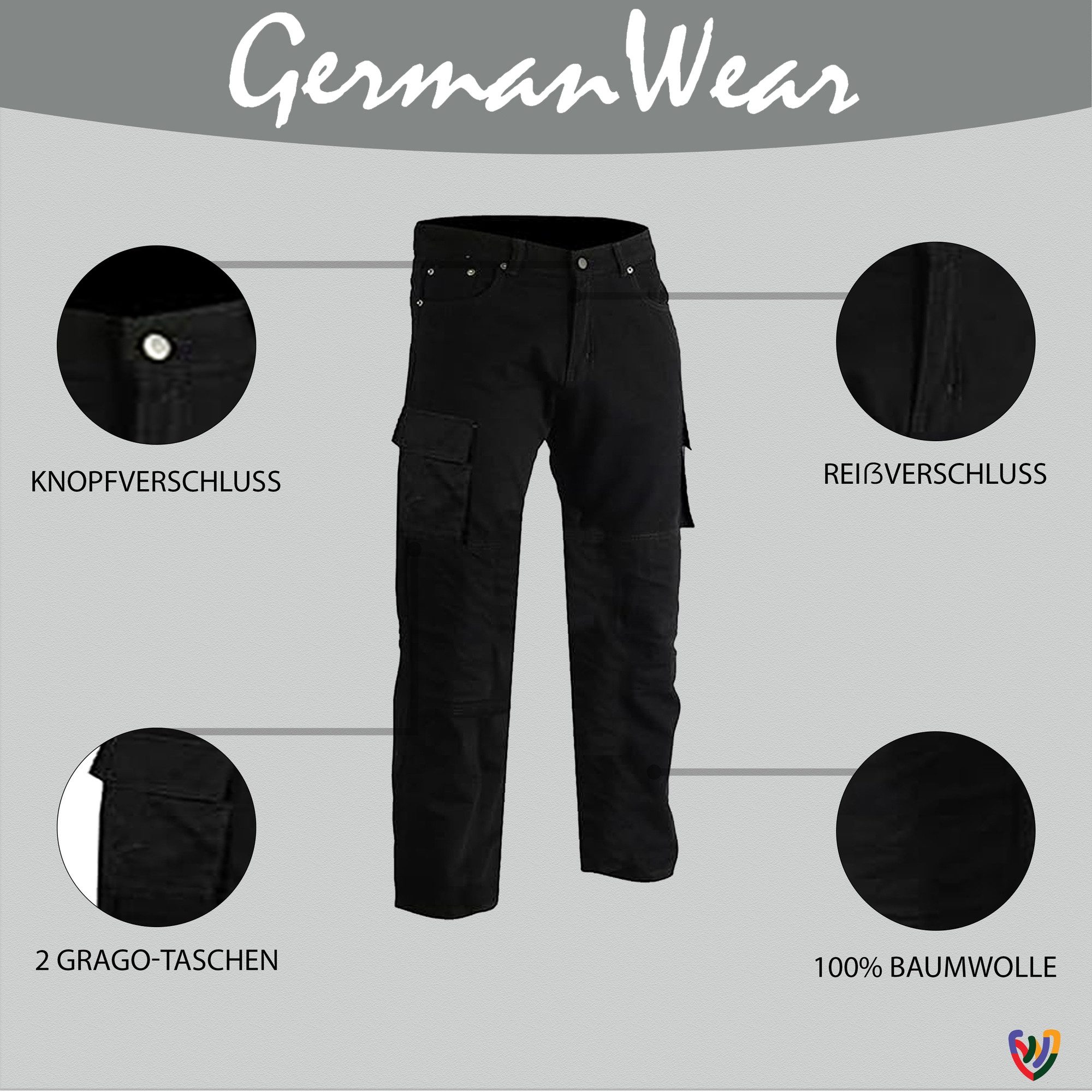 German Wear Motorradhose JEANS-003 Motorradjeans Biker Cargohose mit Schutz Aramidstoff & CE-Protektoren – Bild 4 von 5