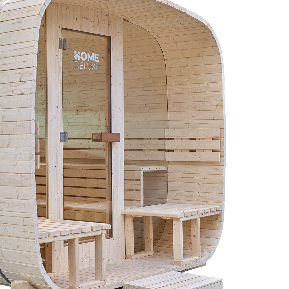 HOME DELUXE Saunahaus Gartensauna HYGGE DELUXE, BxTxH: 230 x 260 x 220 cm, 380 mm, für 4-6 Personen, inkl. 10,5 kW Saunaofen, Fasssauna, Outdoorsauna