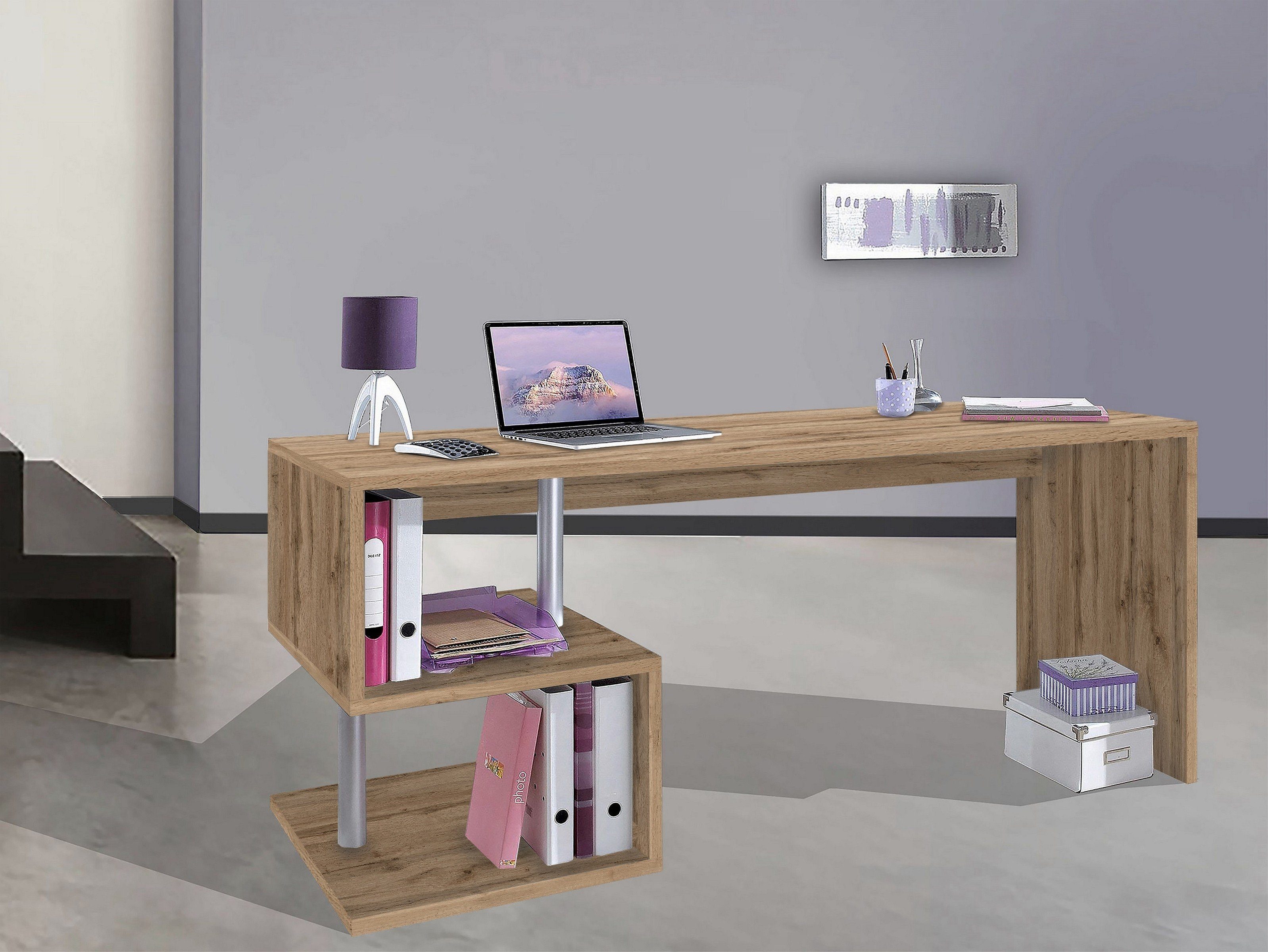 Schreibtisch (BxHxT: Wotan/Eiche in einem möbelando Esse Angolo cm), 180x77,5x60 Einlegeboden mit