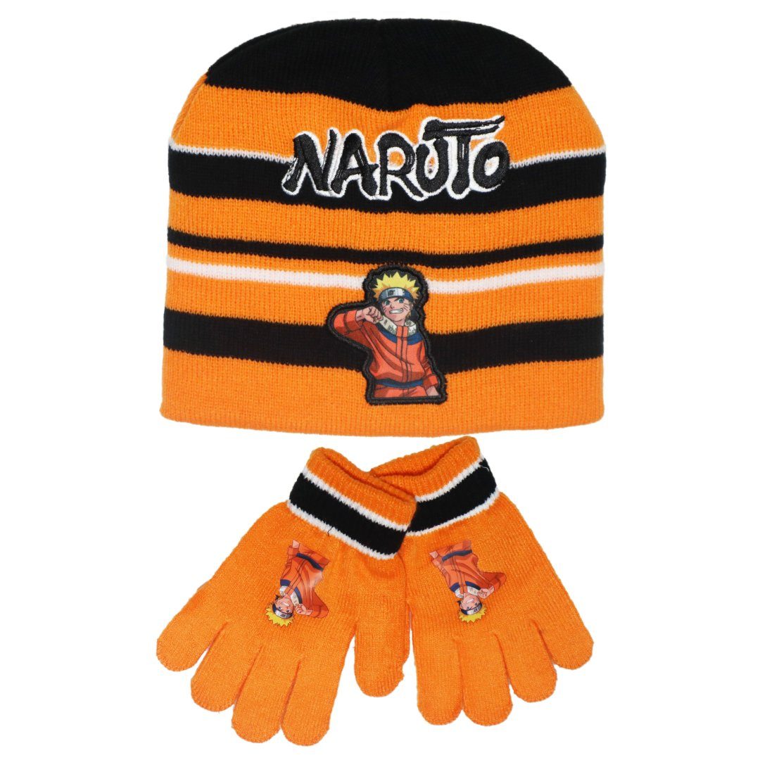 Naruto Fleecemütze Anime Naruto Shippuden Jungen Wintermütze Mütze plus Handschuhe Gr. 54/56 Orange
