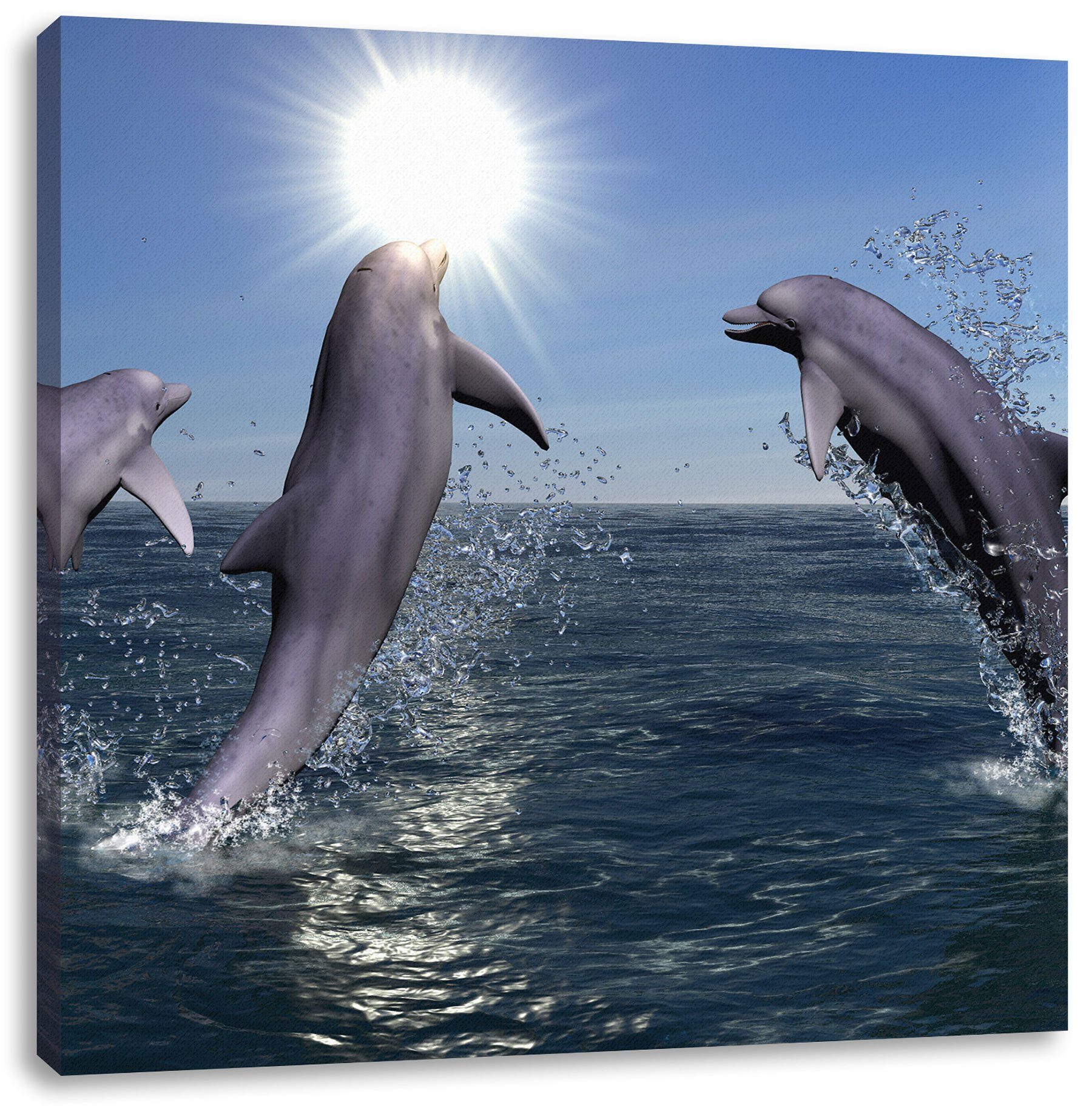 Pixxprint Leinwandbild springende Delphine, springende Delphine (1 St), Leinwandbild fertig bespannt, inkl. Zackenaufhänger
