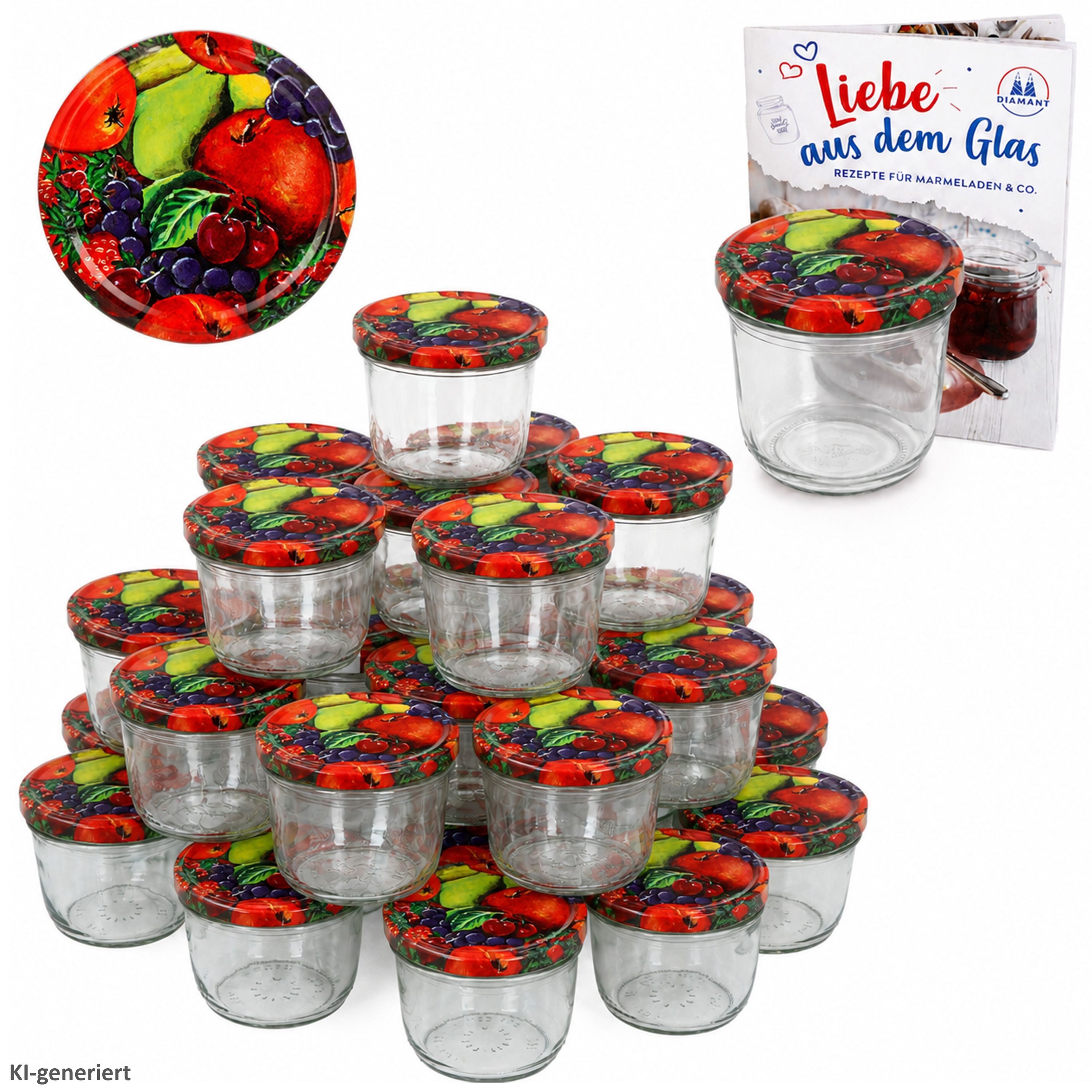 MamboCat Einmachglas 100er Set Sturzglas 230 ml Einmachglas To 82 Obst Dekor Deckel, Glas – Bild 2 von 5