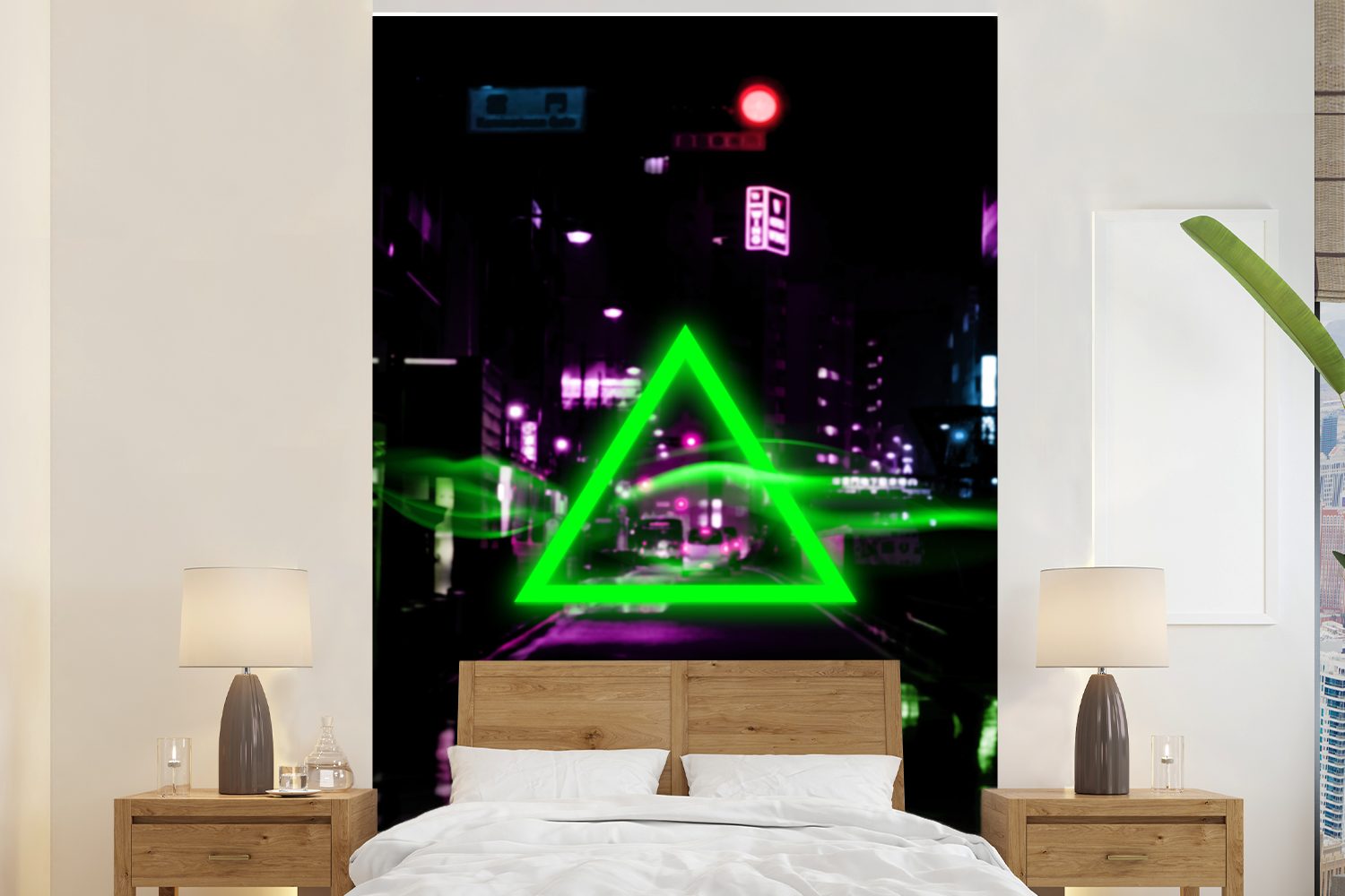 MuchoWow Fototapete Spiele - Neon - Dreieck - Abstrakt - Spiele, Matt, bedruckt, (3 St), Montagefertig Vinyl Tapete für Wohnzimmer, Wandtapete