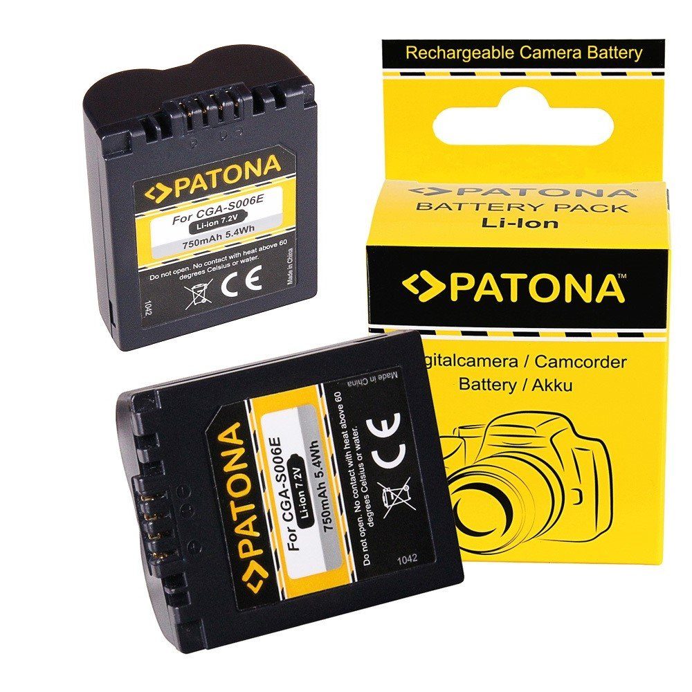 Patona 2x Akku für Panasonic Lumix DMC-FZ50 Kamera-Akku Ersatzakku 750 mAh (7,2 V, 2 St), FZ7 FZ8 CGR-S006 DMC-FZ30BB DMC-FZ30-S