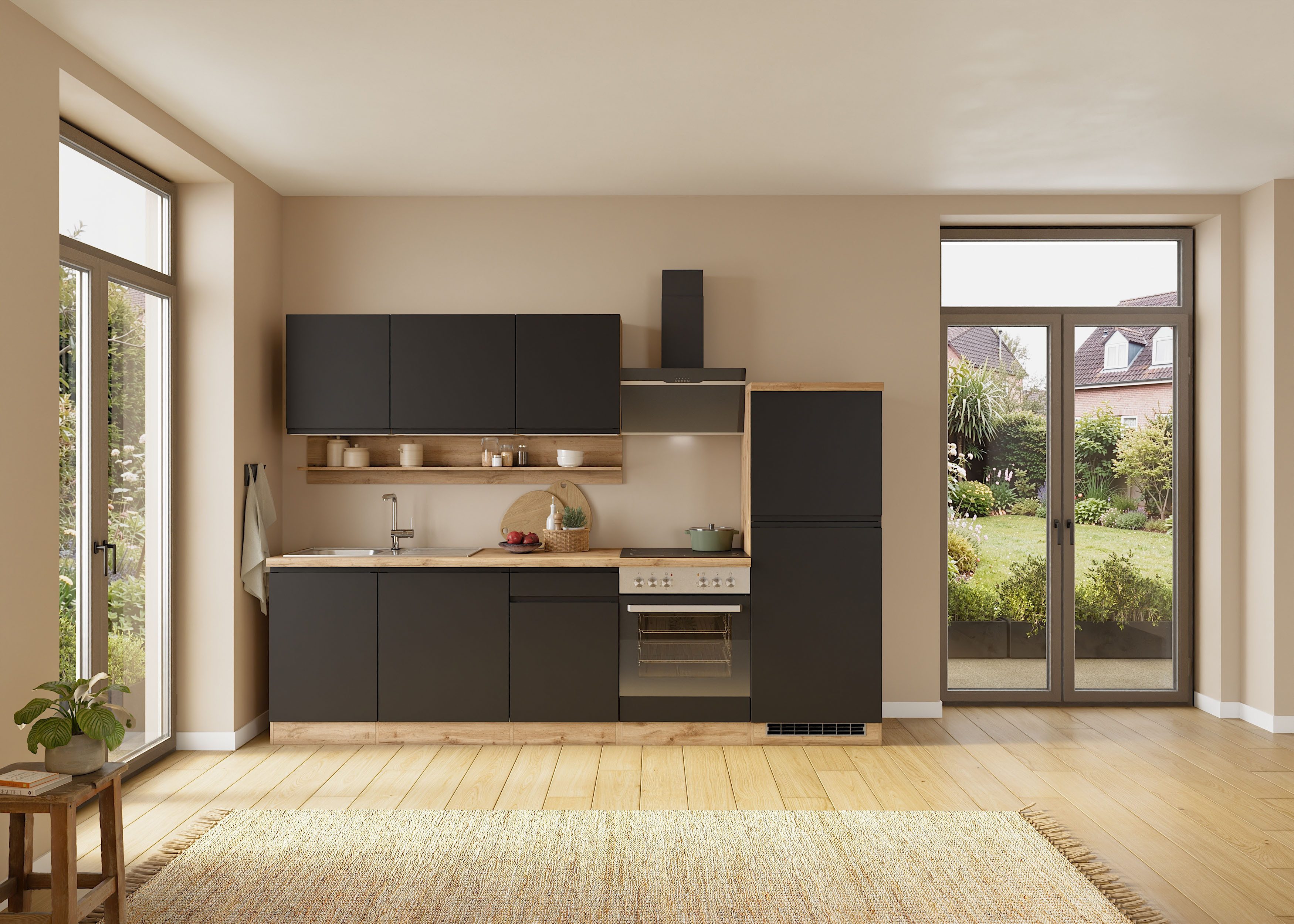KOCHSTATION Hängeschrank KS-Virginia,neu in verbesserter Ausführung (Stauraum, Softclose) Breite 100 cm, 2 Türen, gedämpfte Scharniere