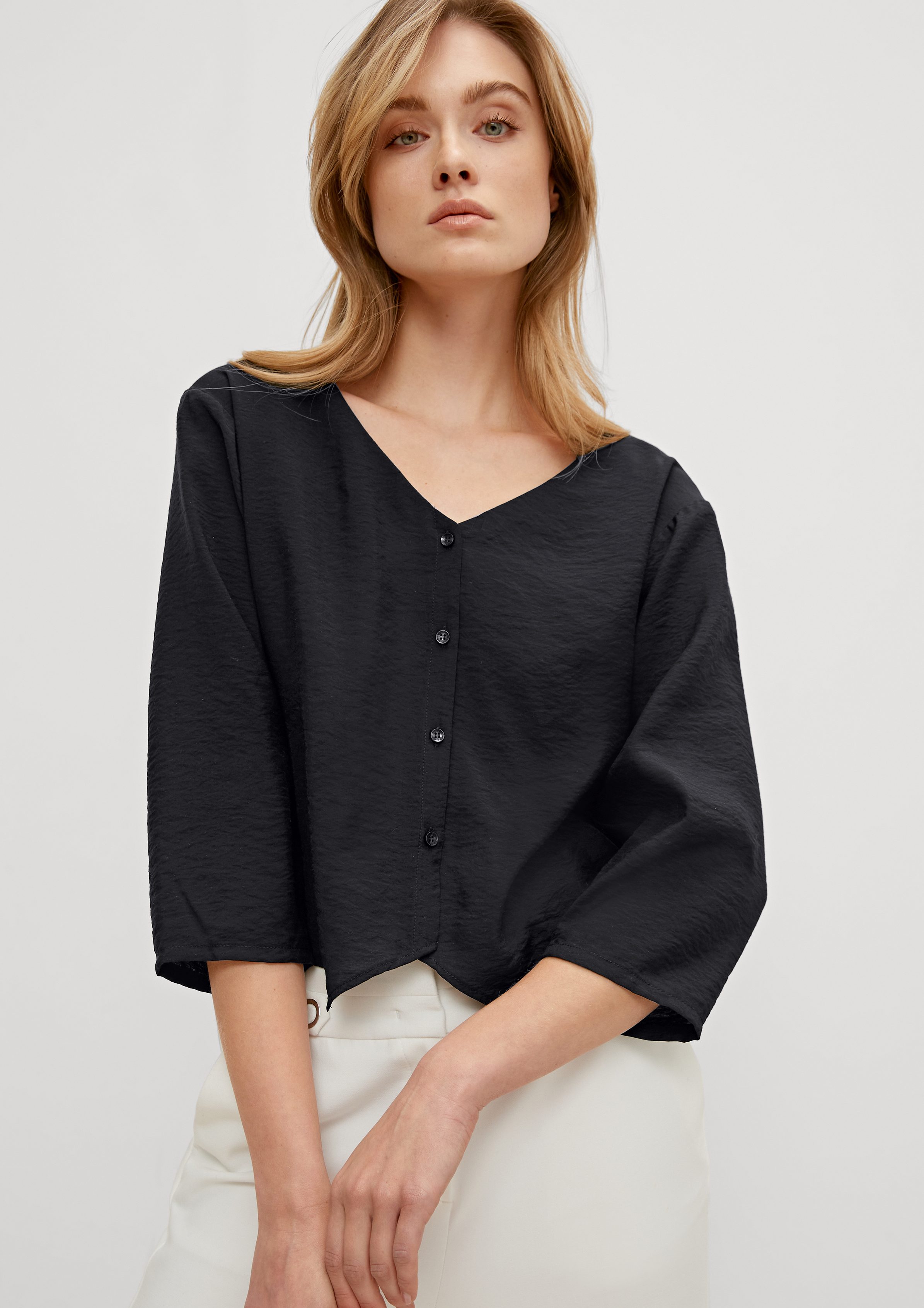 Comma 3/4-Arm-Shirt Bluse aus Viskosemix Smok-Detail black