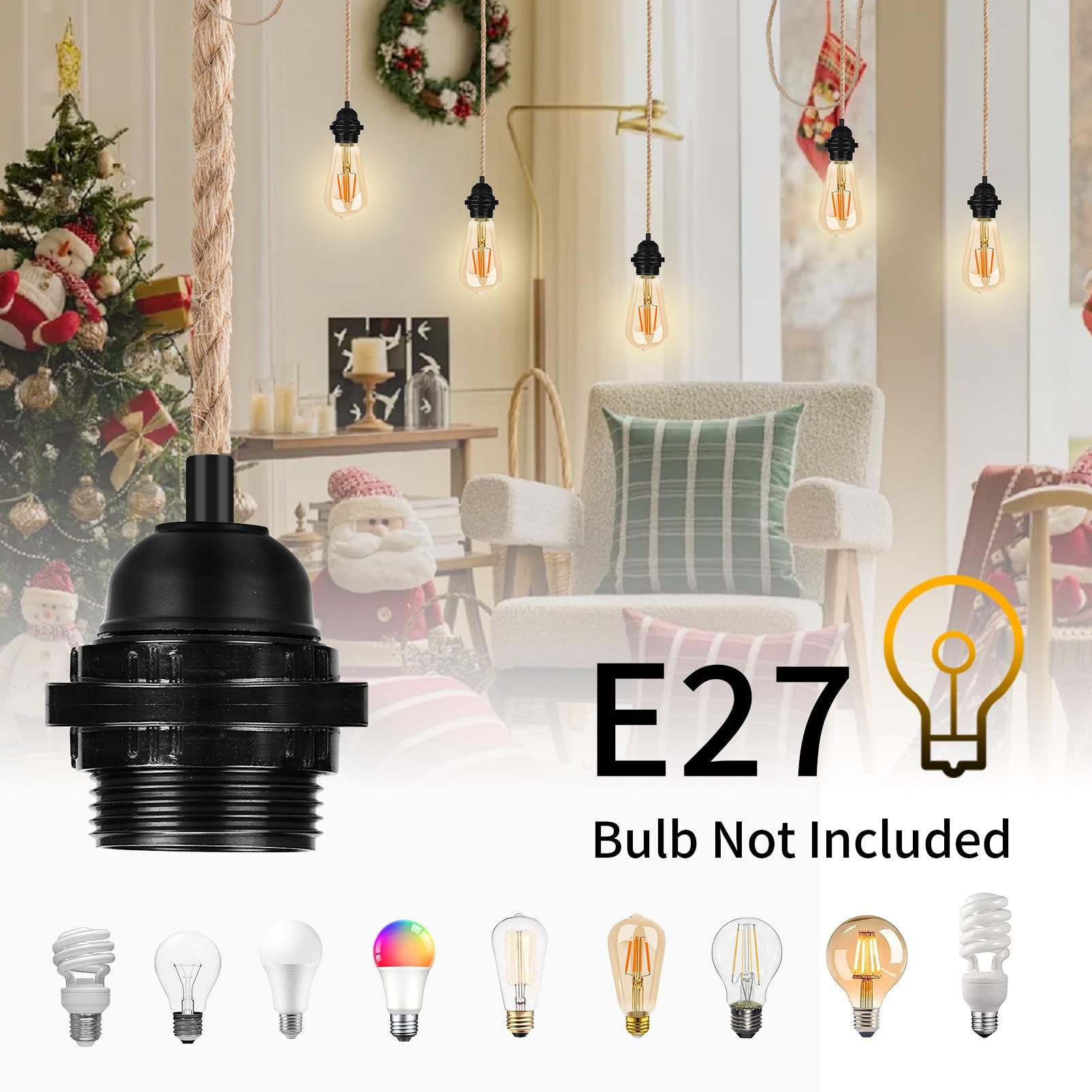BlingBin Pendelleuchte mit Stecker, Lampenfassung E27 mit Kabel 4,5 Meter, DIY-Dekorationen, ohne Leuchtmittel, DIY Hängelampe für Schlafzimmer, für Lampenaufhängung E27 fassung