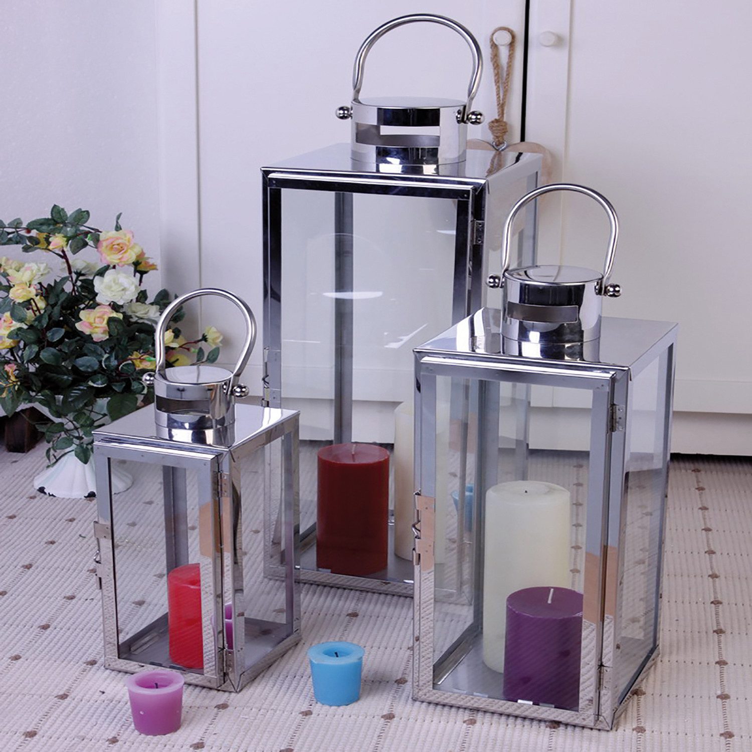 Mojawo Laterne Luxus Edelstahl Laternen 3er Set 30/40/53cm günstig online kaufen