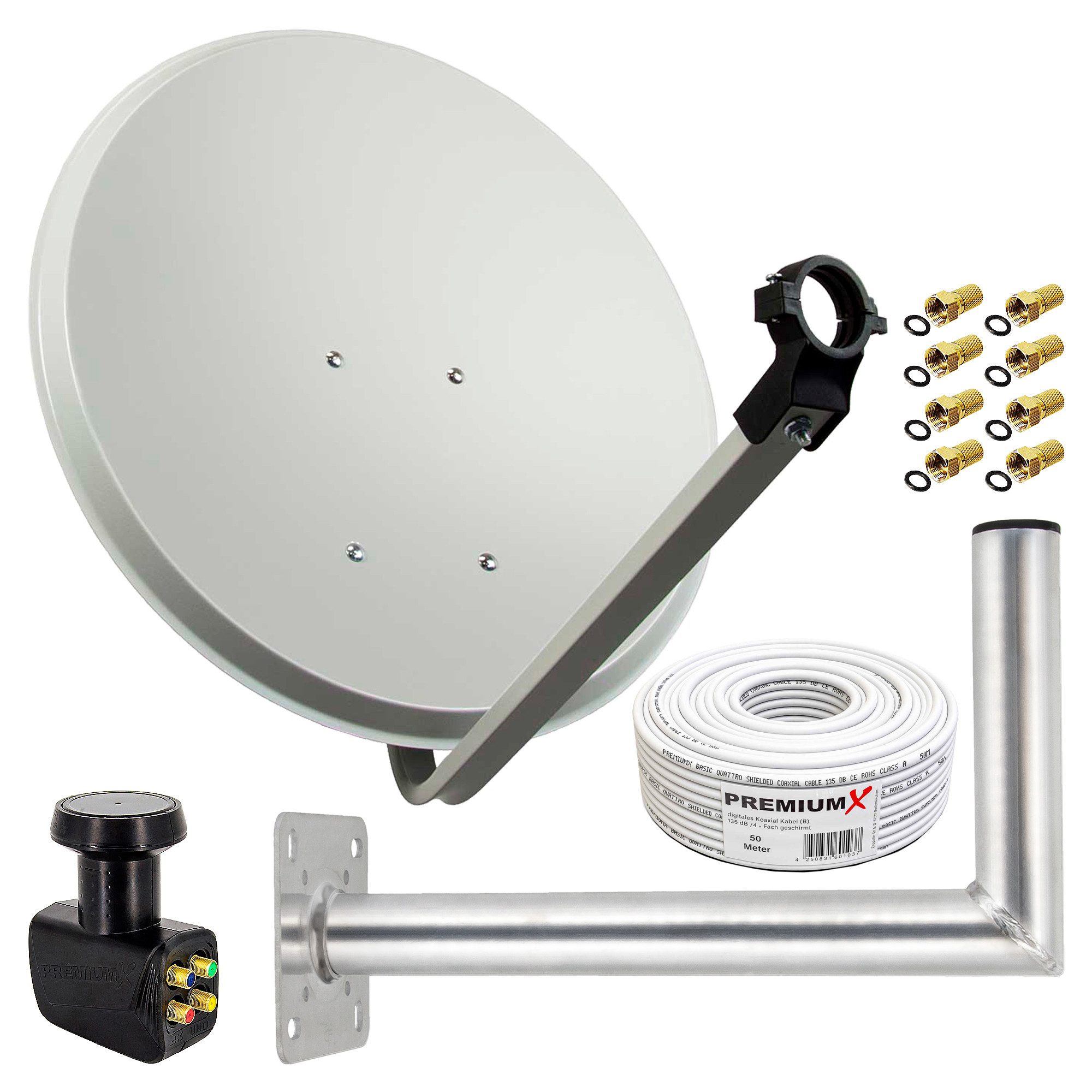 SAT Anlage 80cm Antenne Quad LNB 50m Kabel Wandhalter 45cm SAT-Antenne