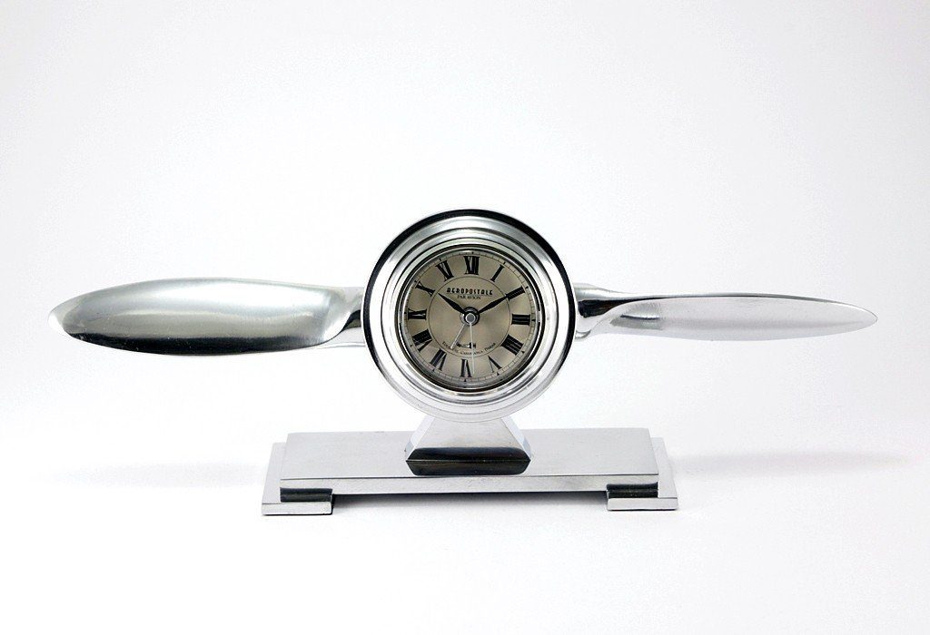 Déco Quarz Uhr Art Kamin Uhr Clock Tischuhr Metall Flugzeug Quarzuhr Tischuhr Tisch Wecker Brillibrum Propeller